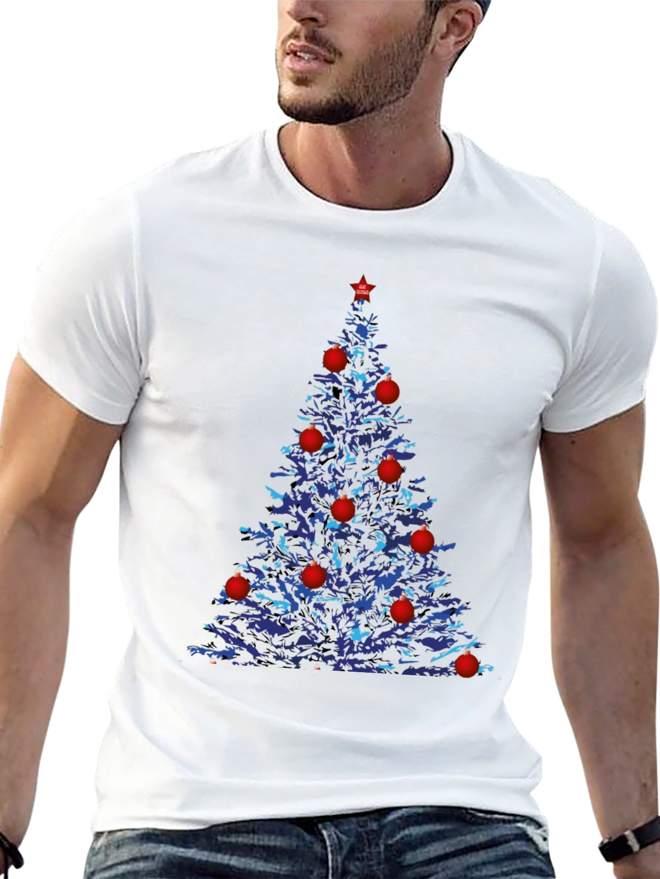 Festive Christmas Tree Graphic Tee - Black
