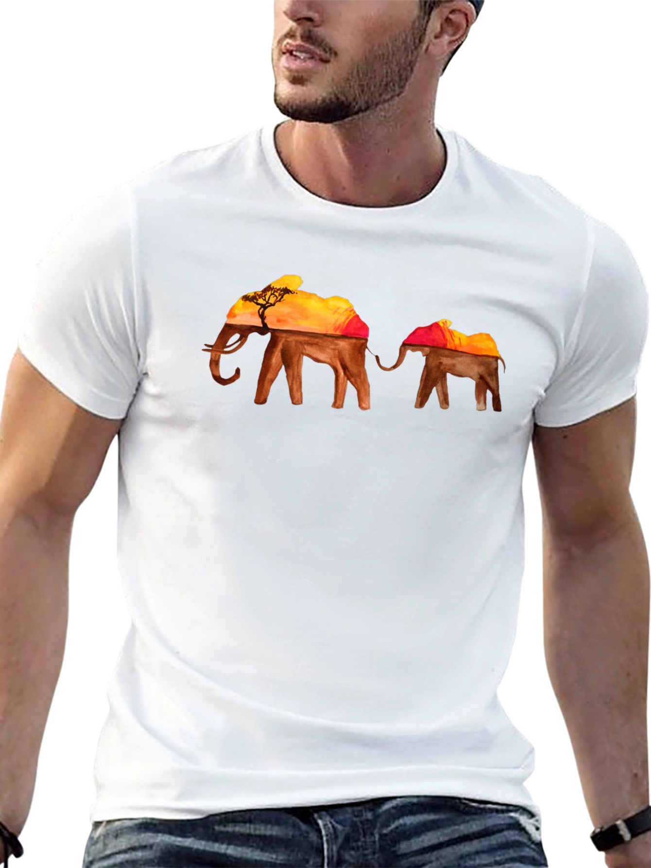 Elephant Silhouette T-Shirt - African Sunset Graphic Tee