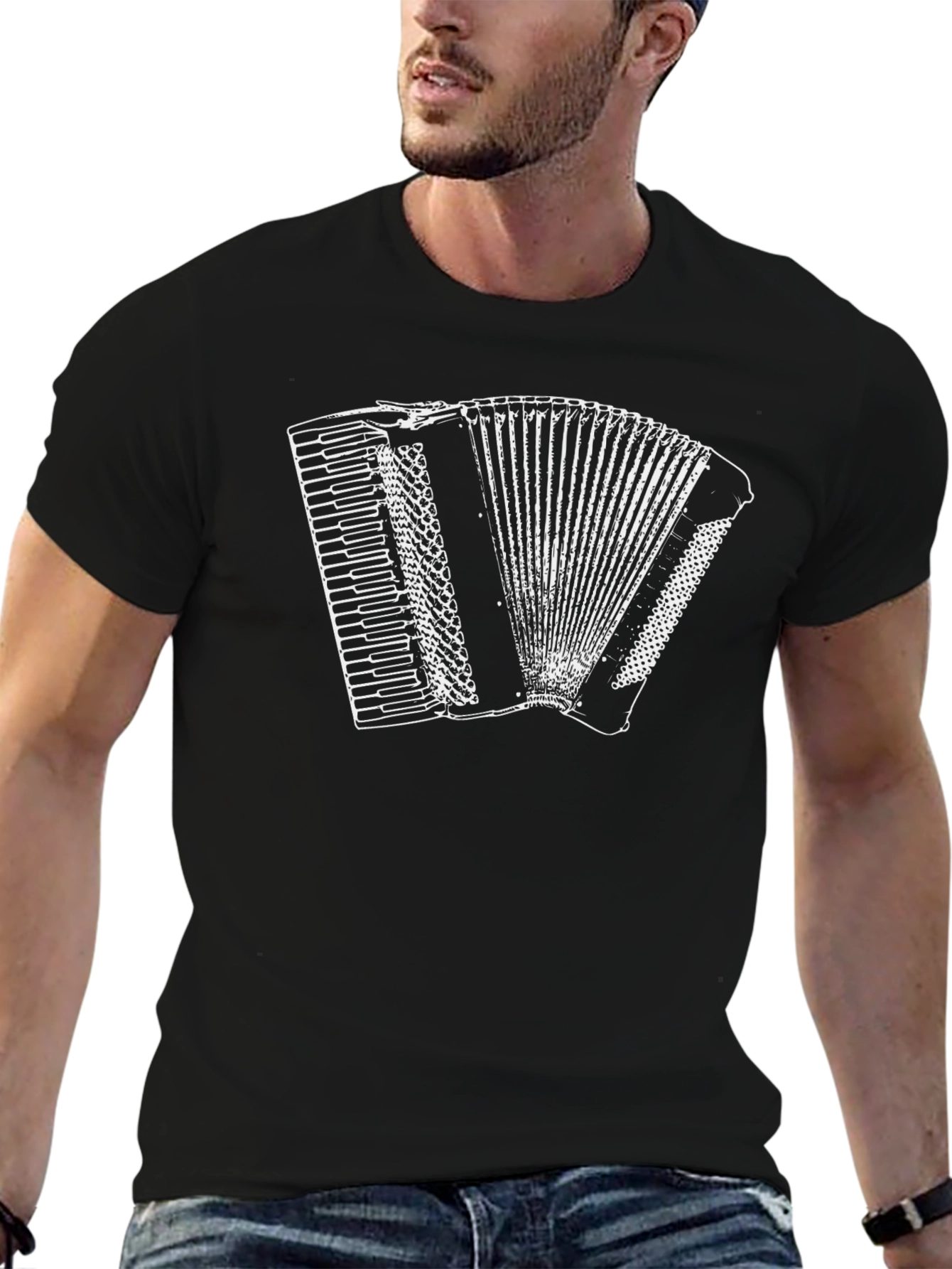 Accordion Graphic Print Black Tee
