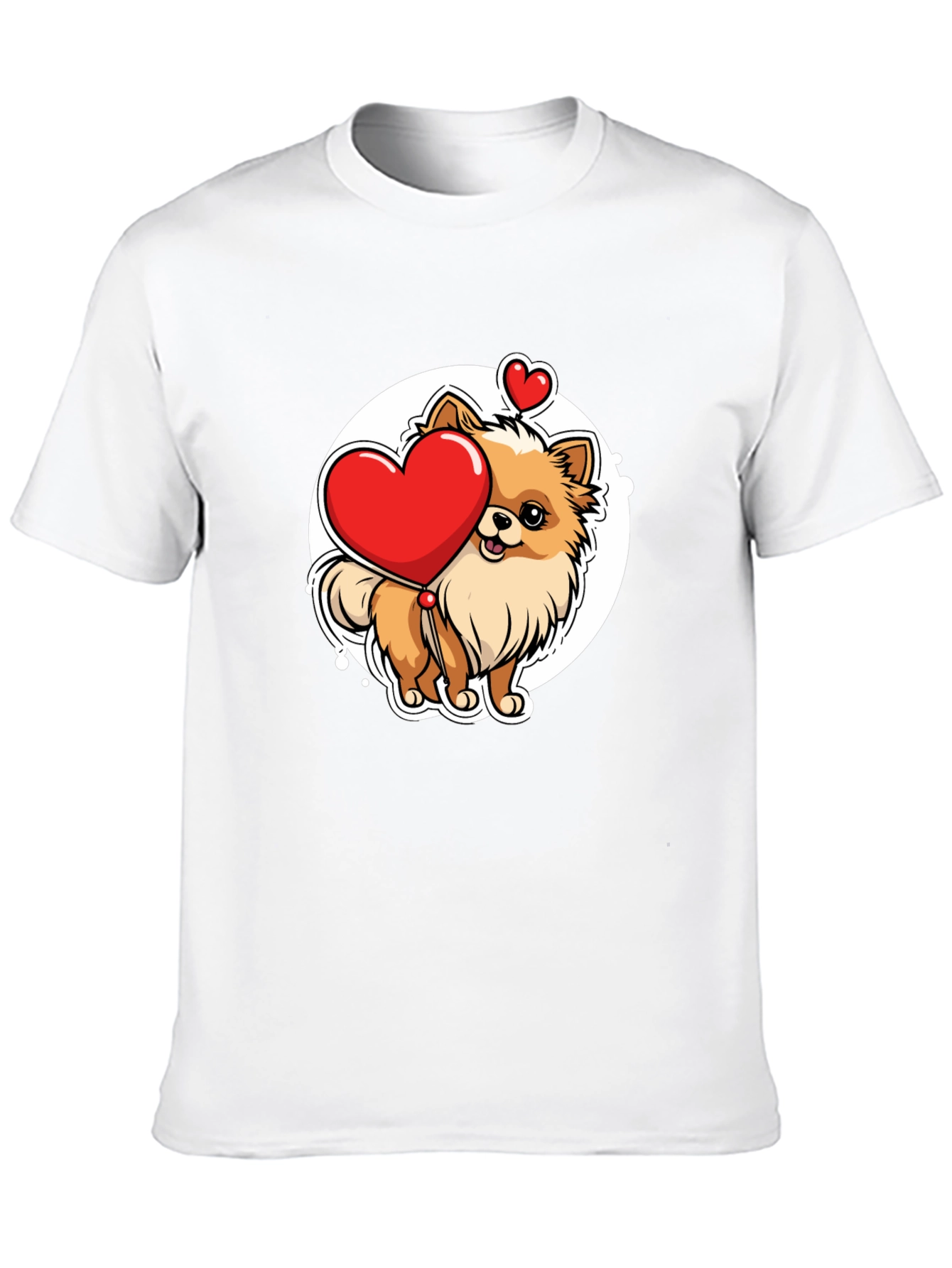 Cute Pomeranian Dog Holding Heart - Mens Black T-Shirt