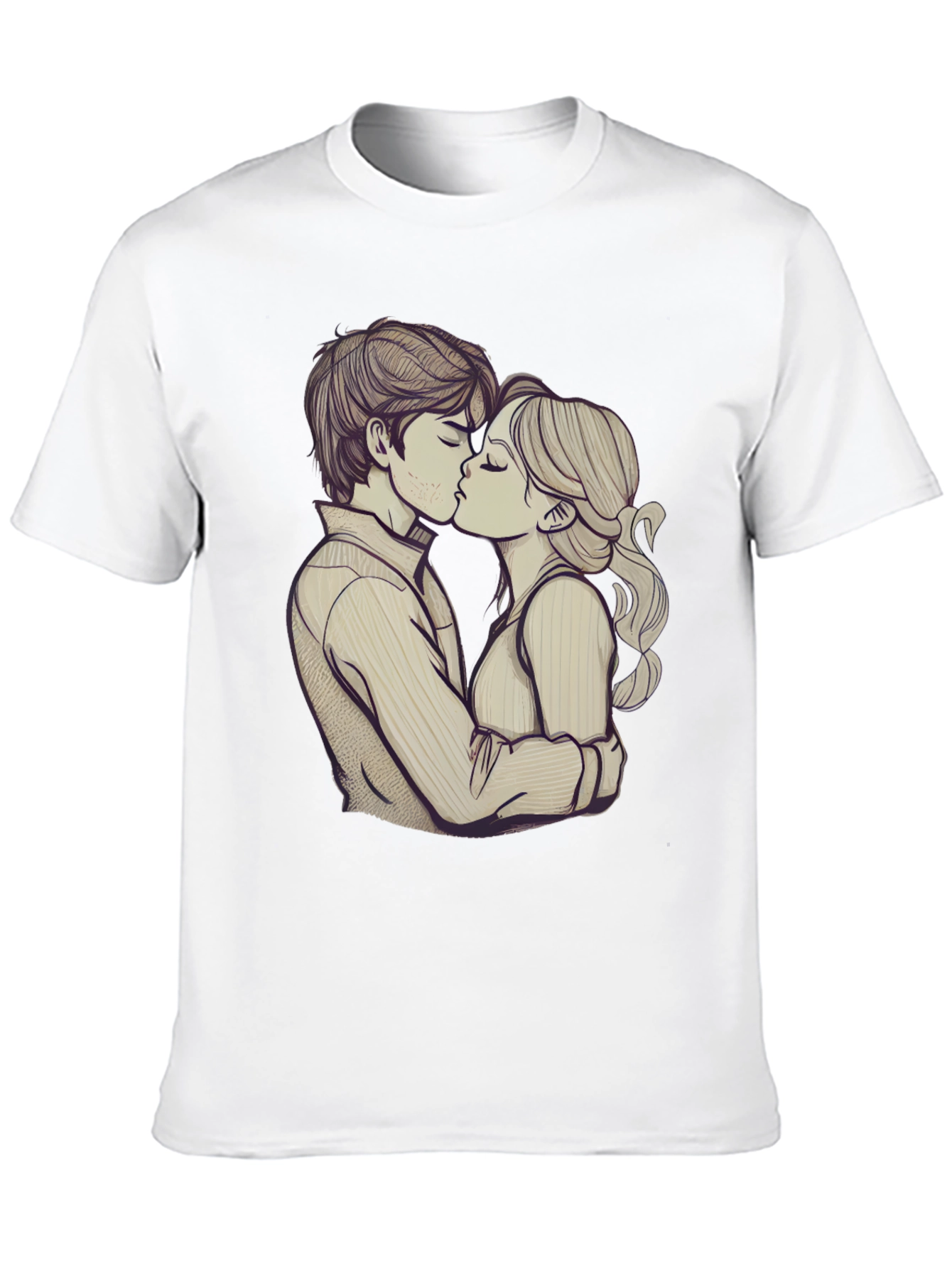 Romantic Couple Kissing Graphic Black T-Shirt