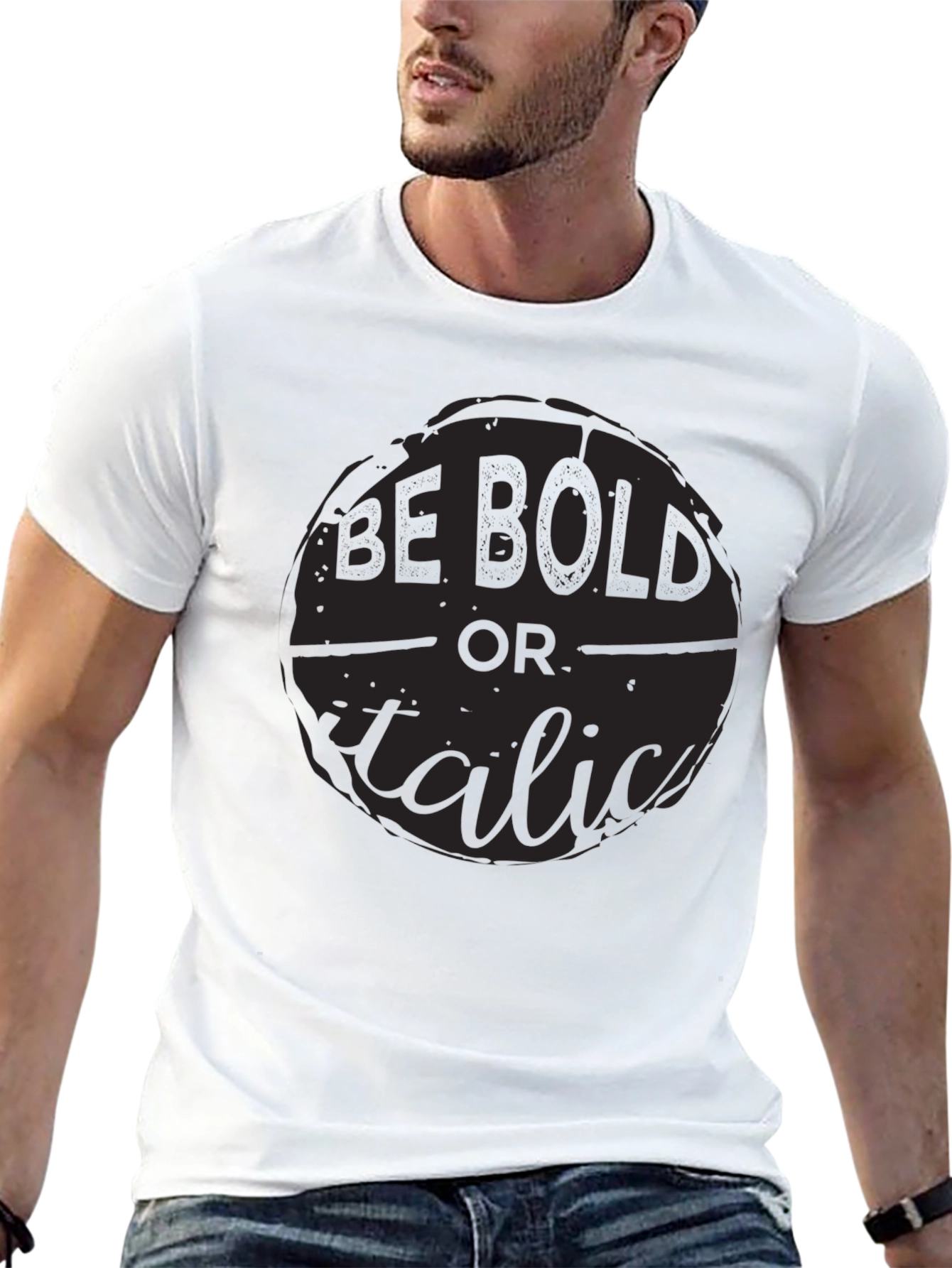 Be Bold or Italic Graphic Print Black Tee