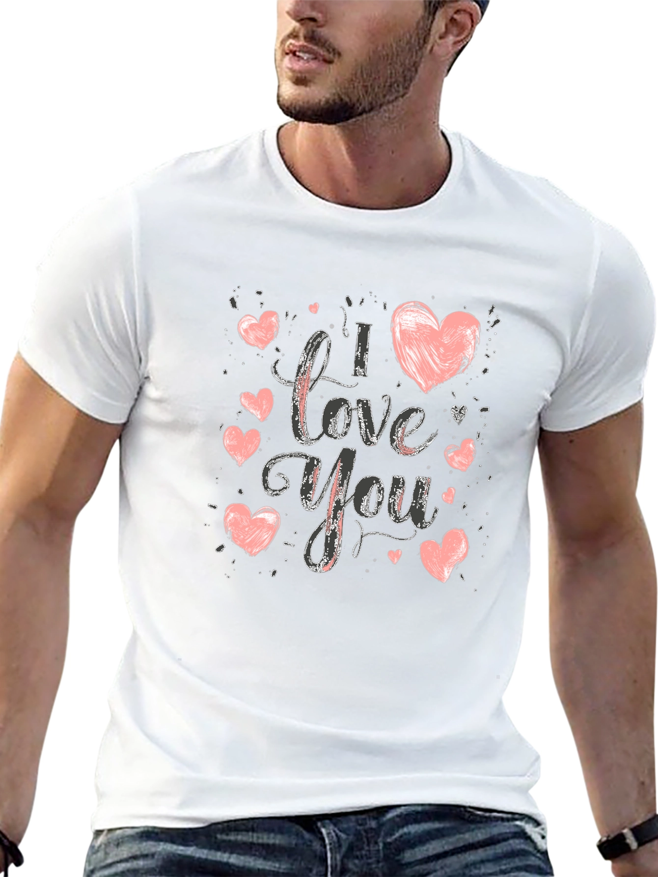 I Love You Graphic Print Crew Neck T-Shirt