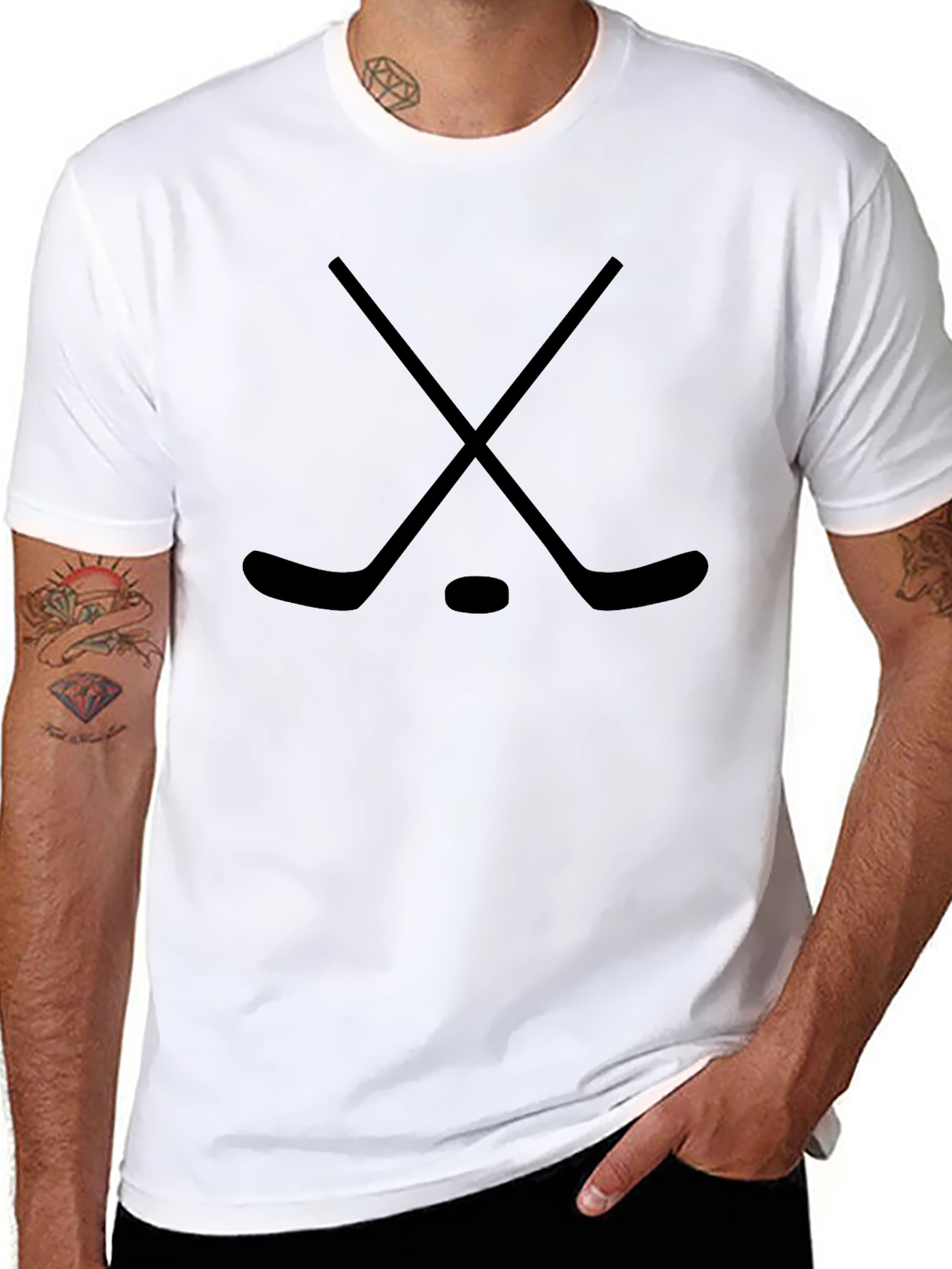 Hockey Sticks and Puck Black T-Shirt