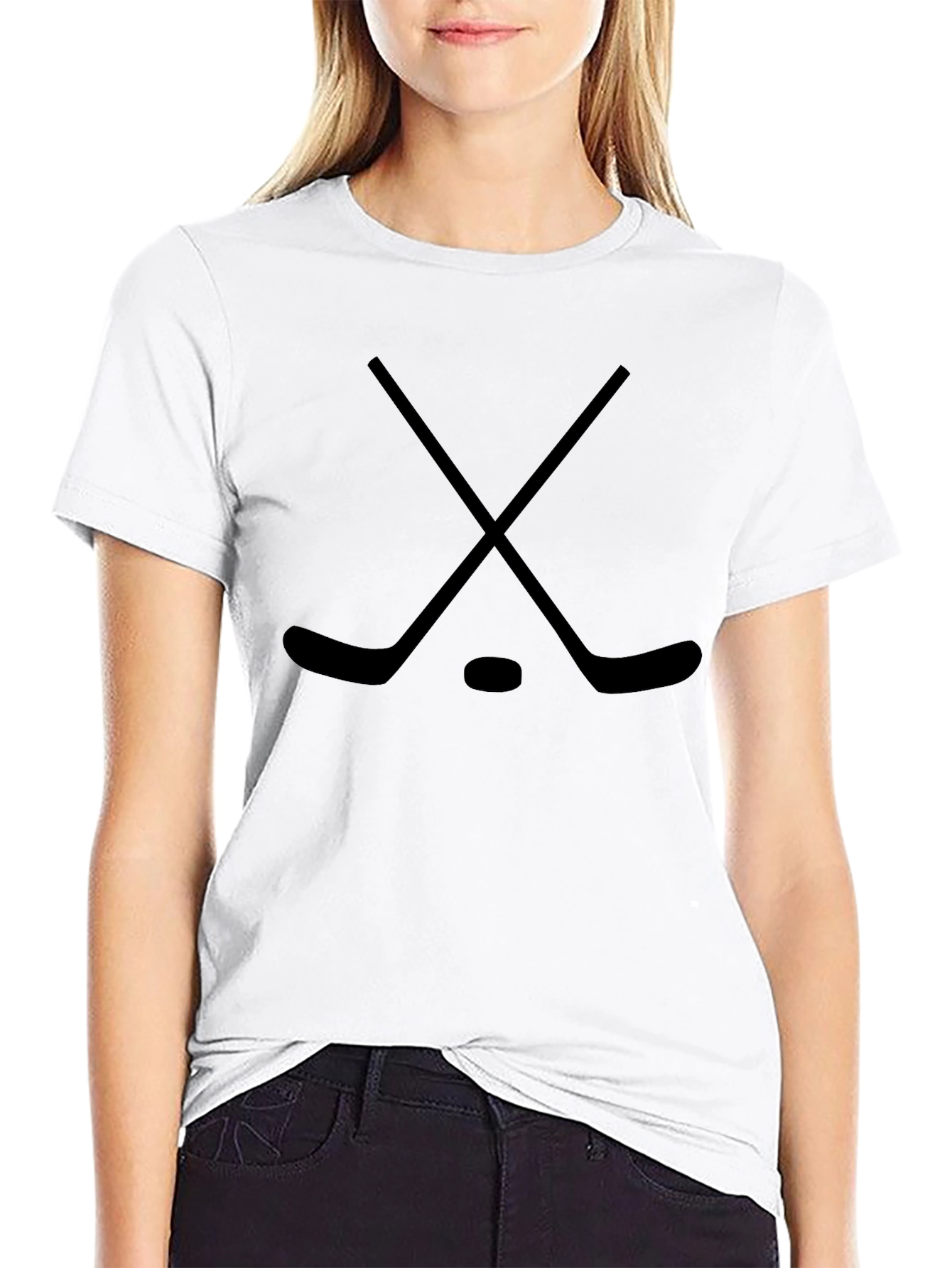 Hockey Sticks and Puck Black T-Shirt