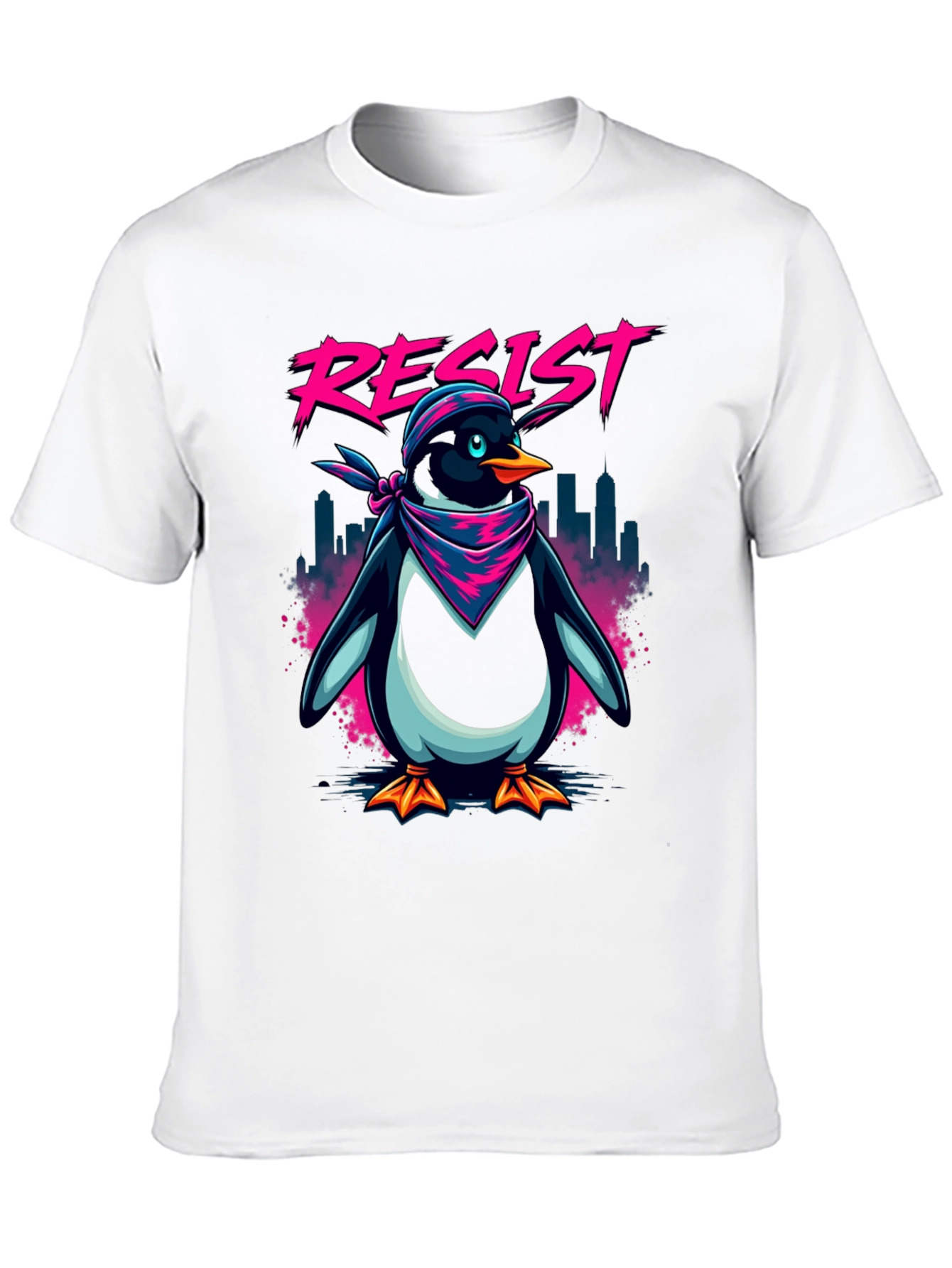 Resist Penguin Graphic Tee - Unisex Black T-Shirt