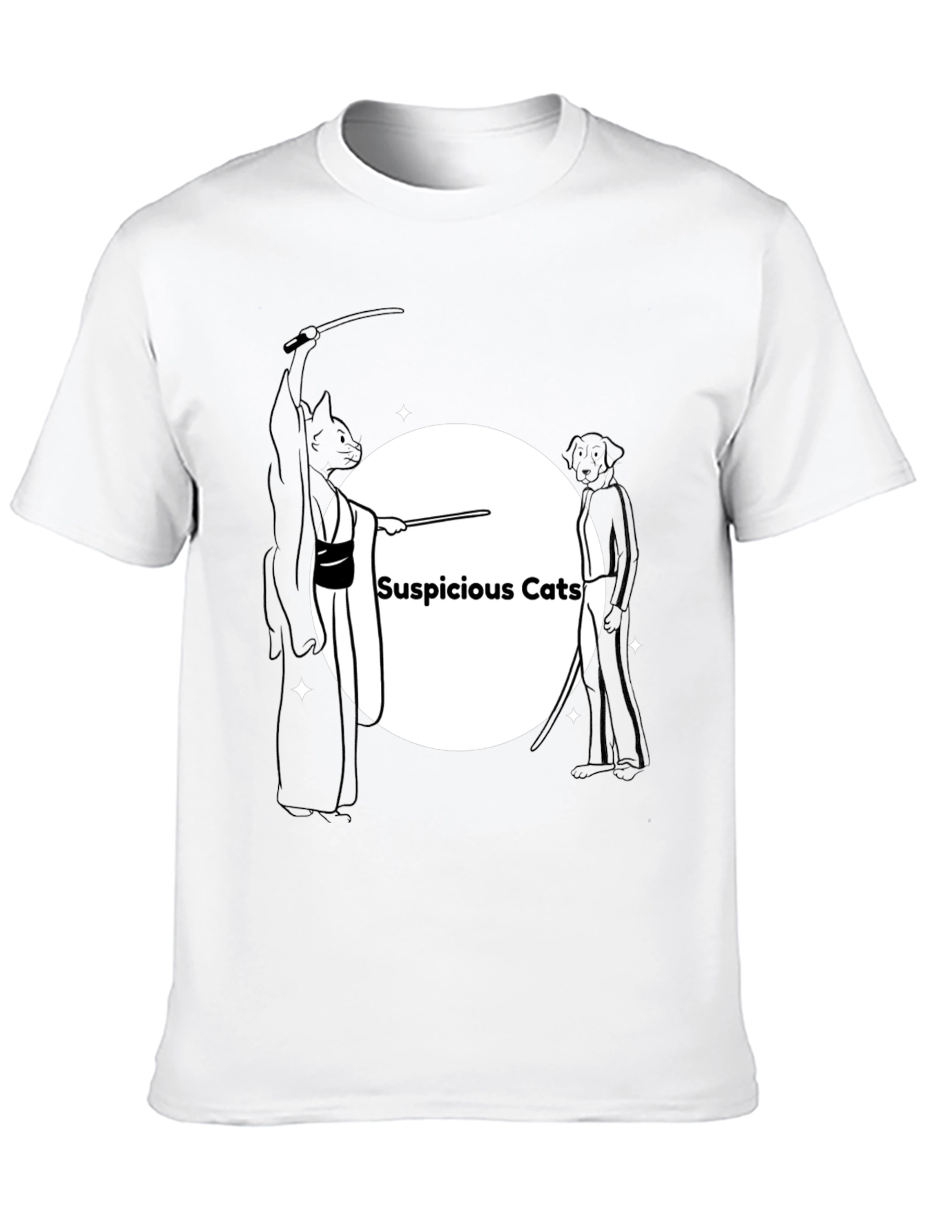 Suspicious Cats Graphic Tee - Black Cotton T-Shirt