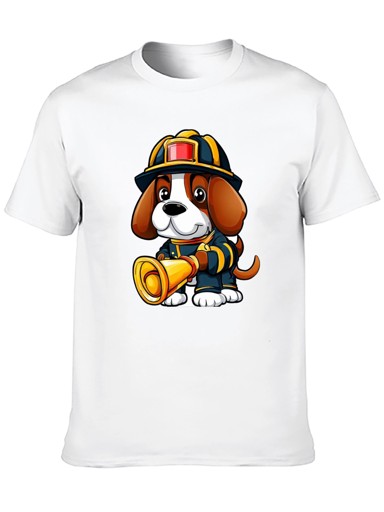Firefighter Dog Graphic T-Shirt - Cute Cartoon Tee