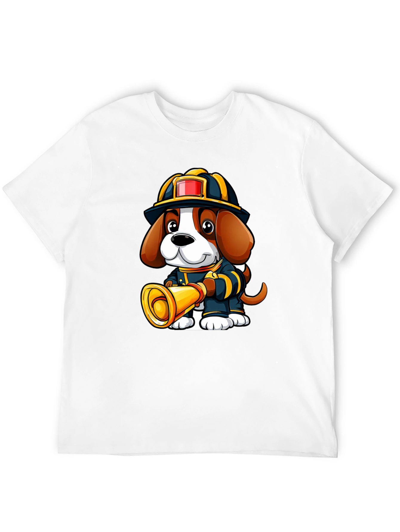 Firefighter Dog Graphic T-Shirt - Cute Cartoon Tee