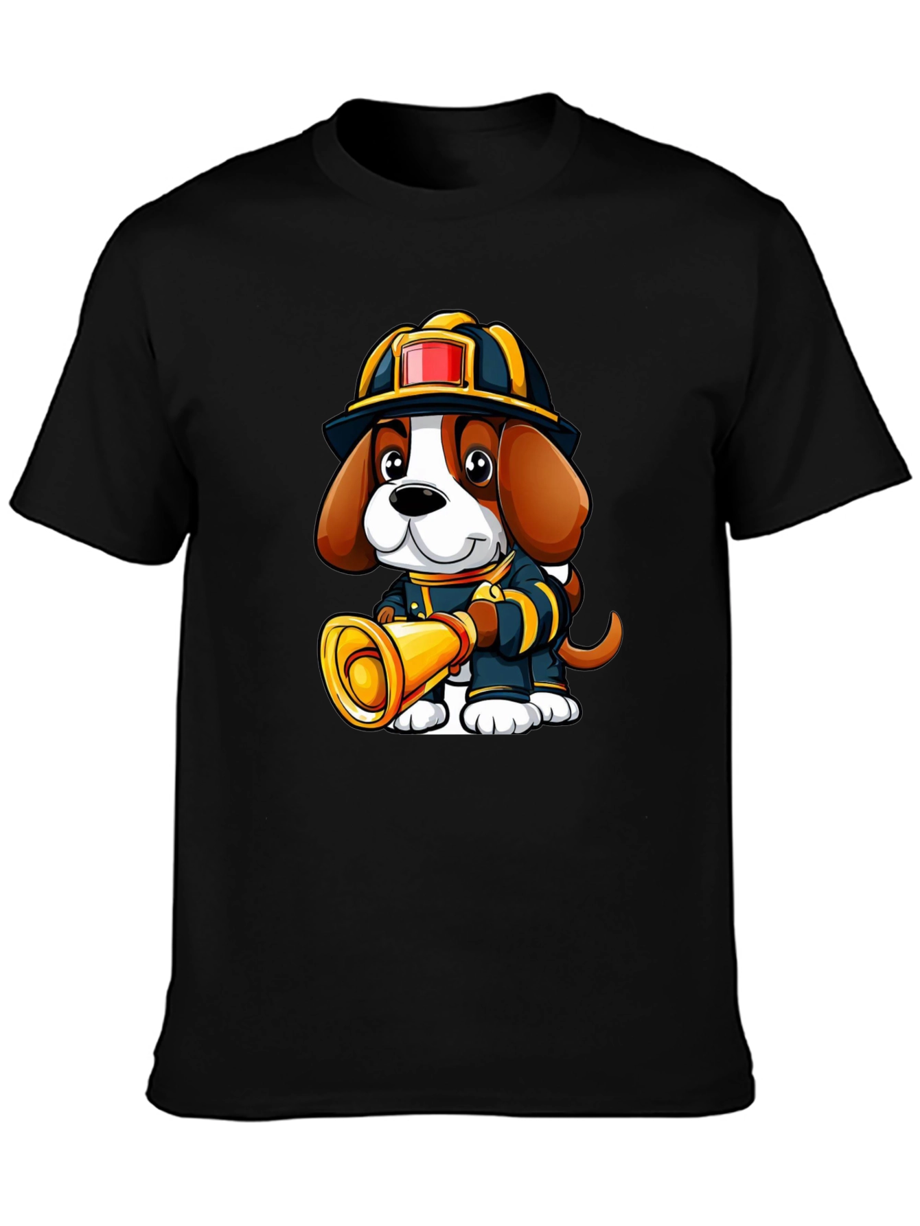 Firefighter Dog Graphic T-Shirt - Cute Cartoon Tee