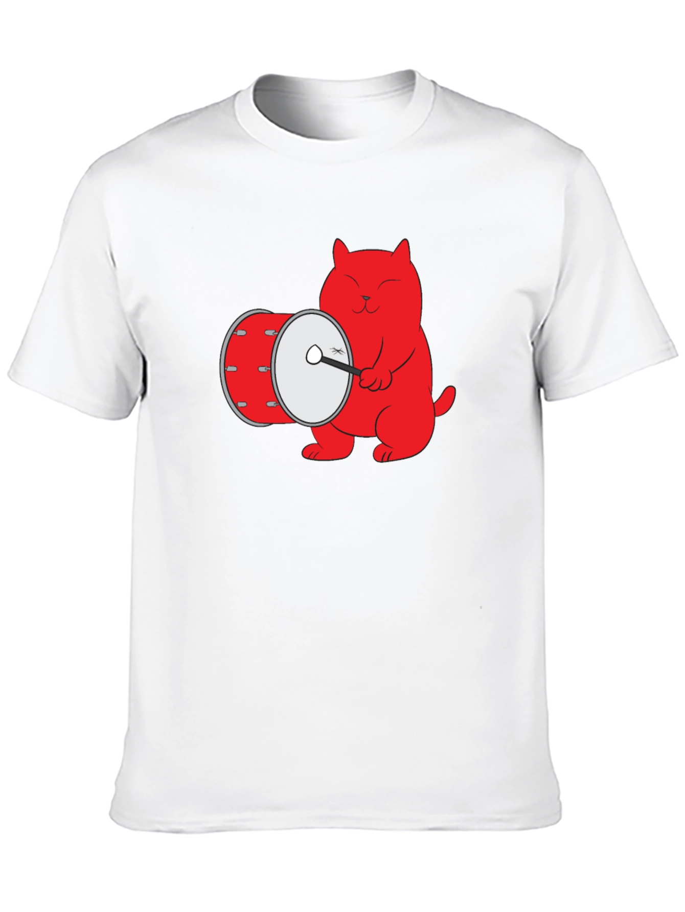 Cool Cat Drummer Graphic Tee - Black Cotton T-Shirt