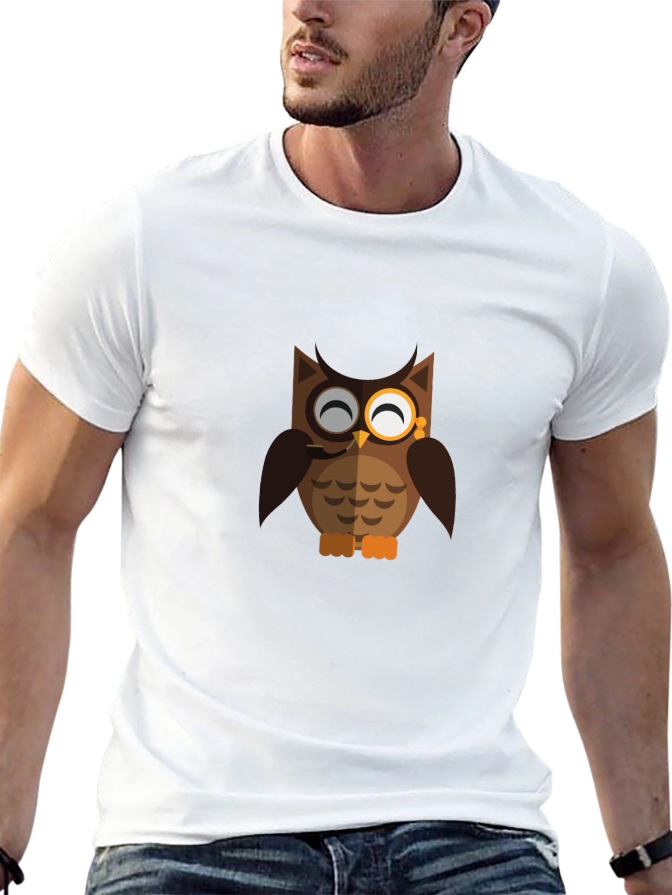 Gentleman Owl Graphic Print Black T-Shirt