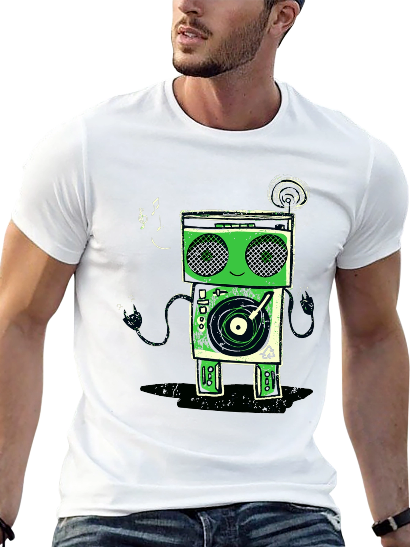 Funky Robot Turntable Black Graphic T-Shirt