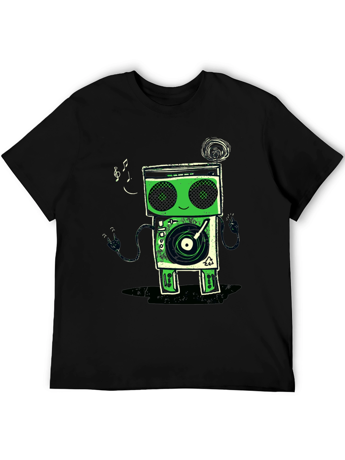 Funky Robot Turntable Black Graphic T-Shirt