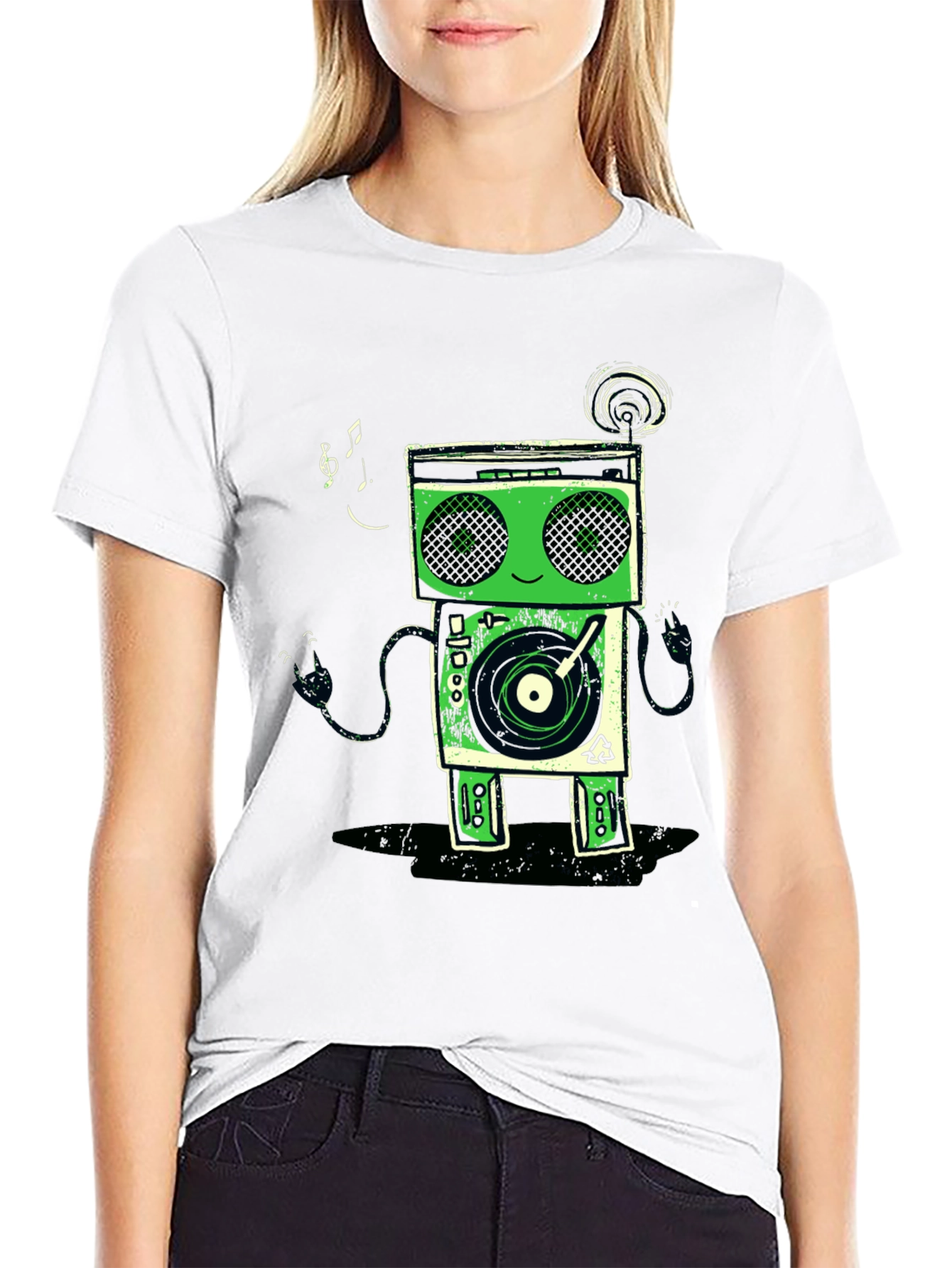 Funky Robot Turntable Black Graphic T-Shirt
