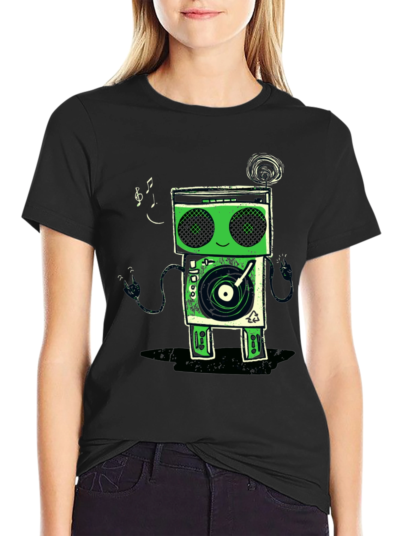 Funky Robot Turntable Black Graphic T-Shirt