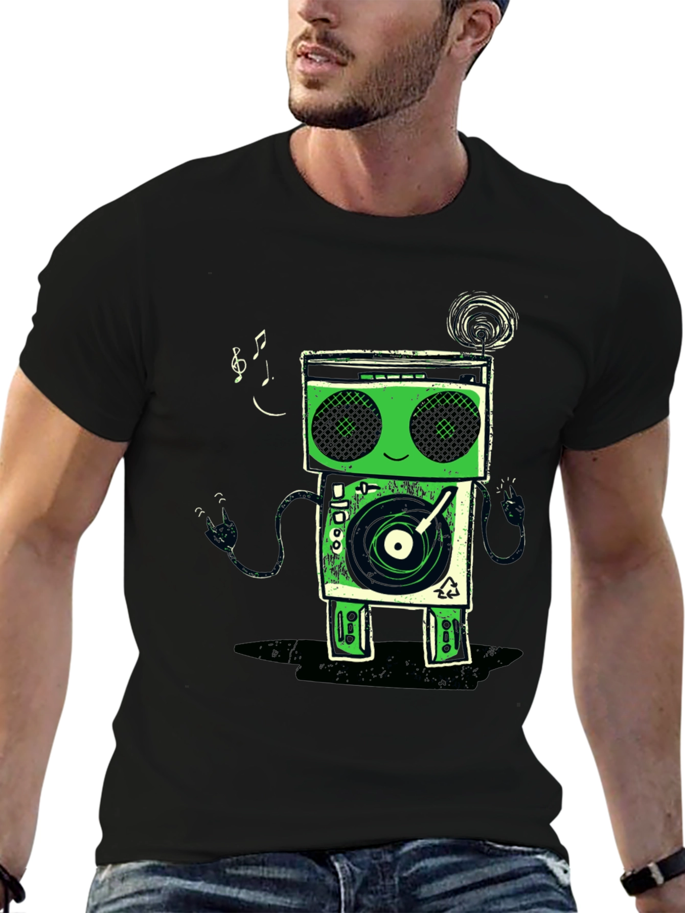 Funky Robot Turntable Black Graphic T-Shirt