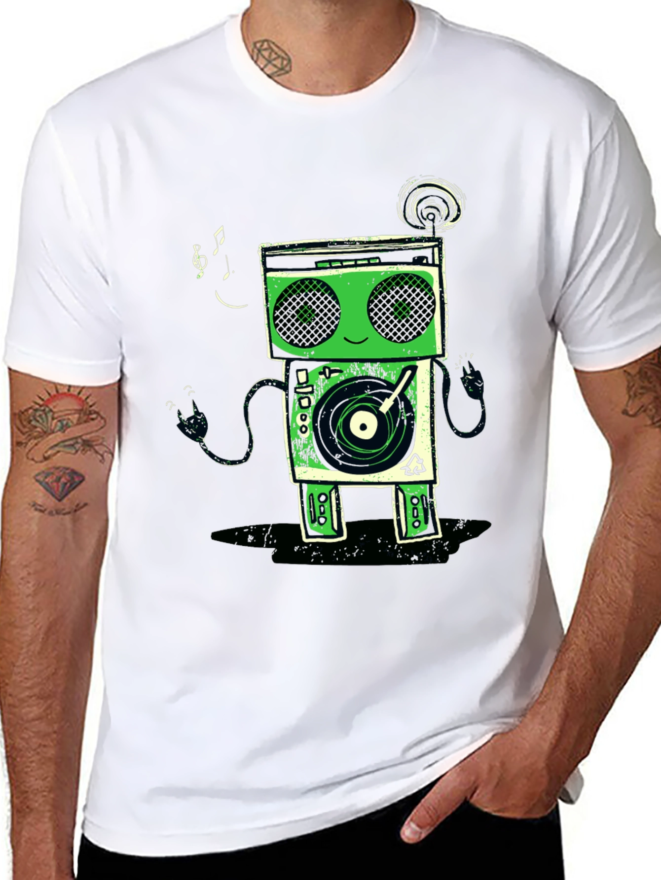 Funky Robot Turntable Black Graphic T-Shirt