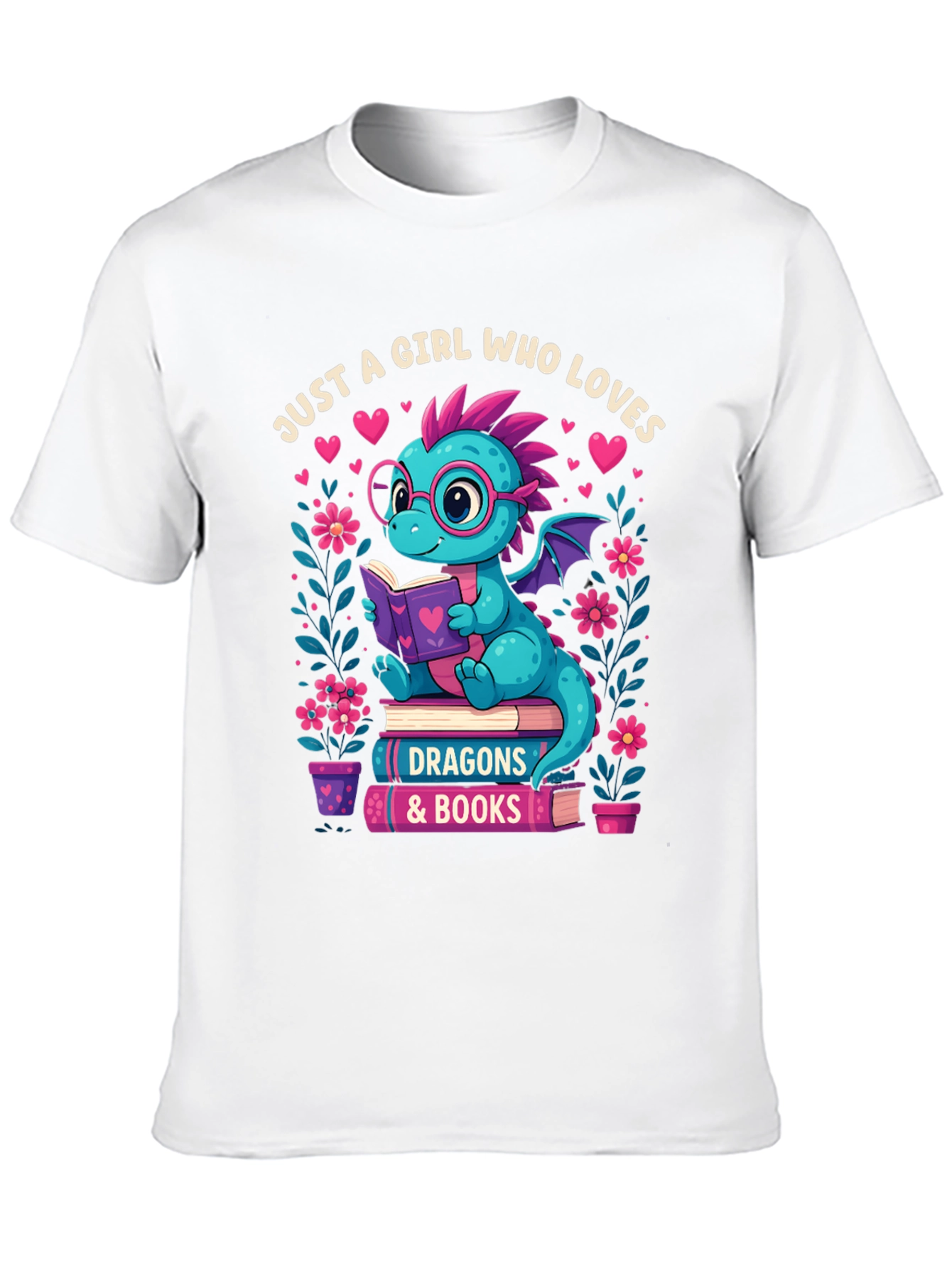 Dragon & Books T-Shirt - Girl Who Loves Dragons