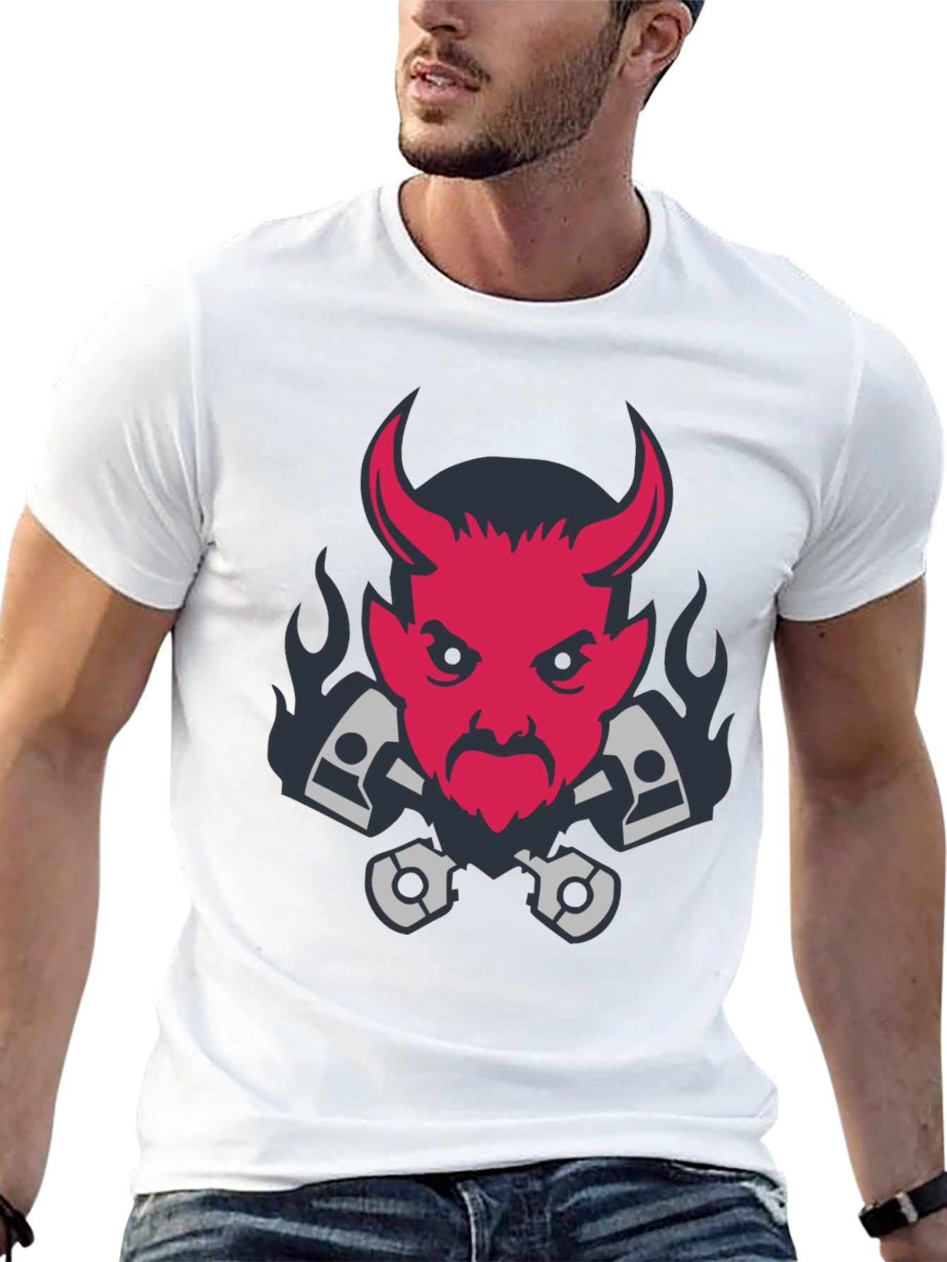 Devil & Pistons Graphic Tee - Black Cotton T-Shirt