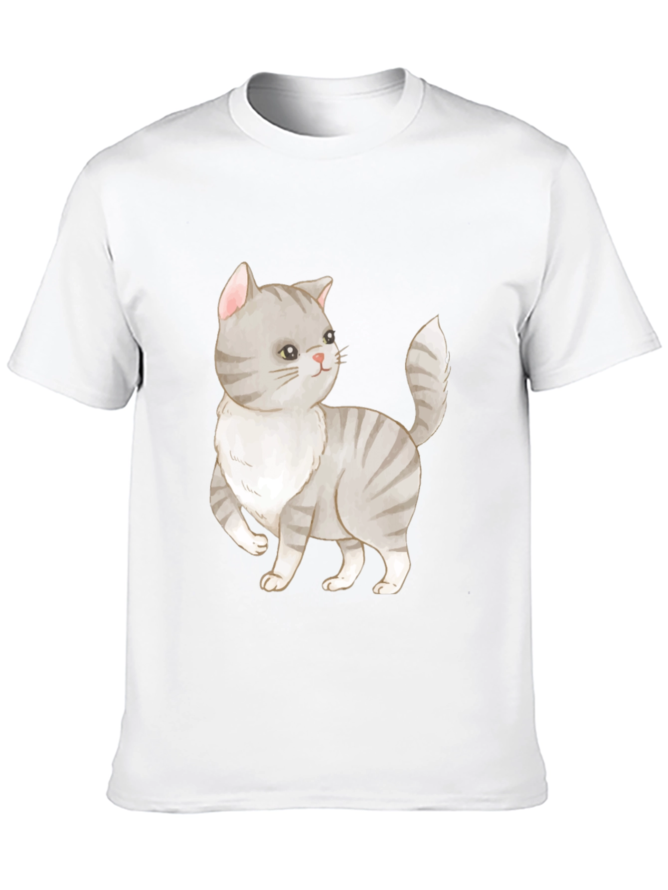 Cute Cat Graphic Tee - Black Cotton T-Shirt