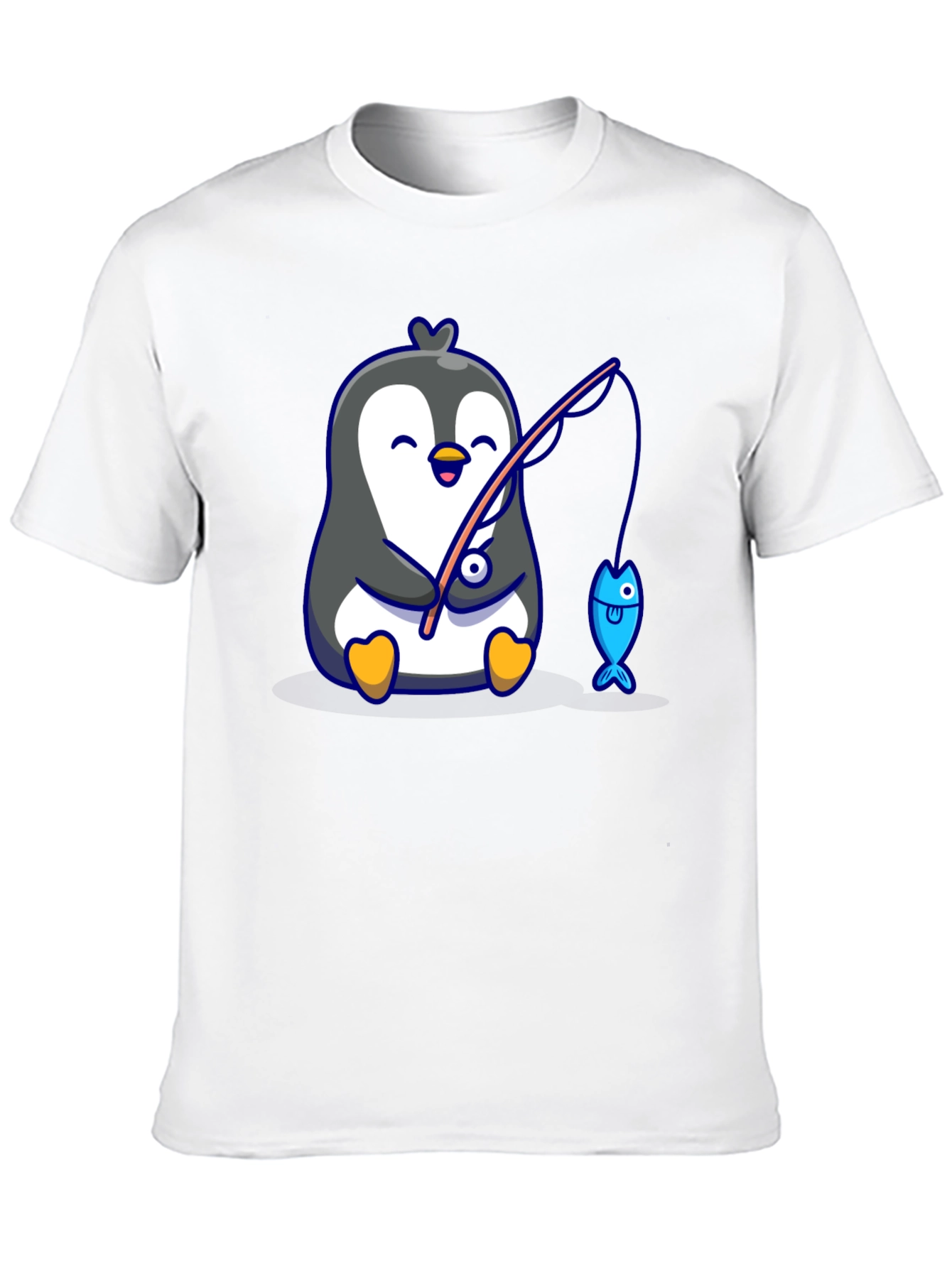 Cute Penguin Fishing Graphic T-Shirt