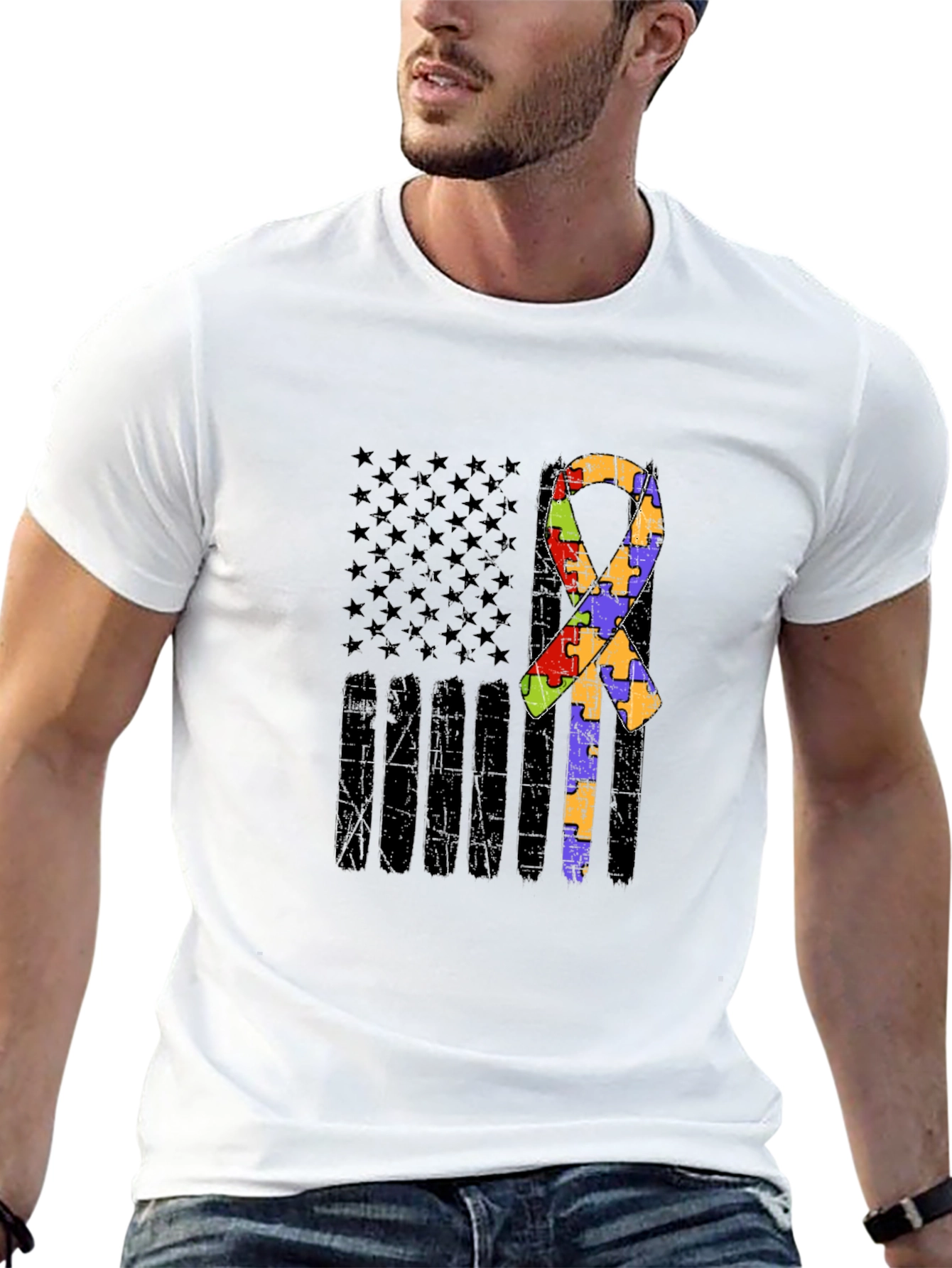 Autism Awareness American Flag T-Shirt