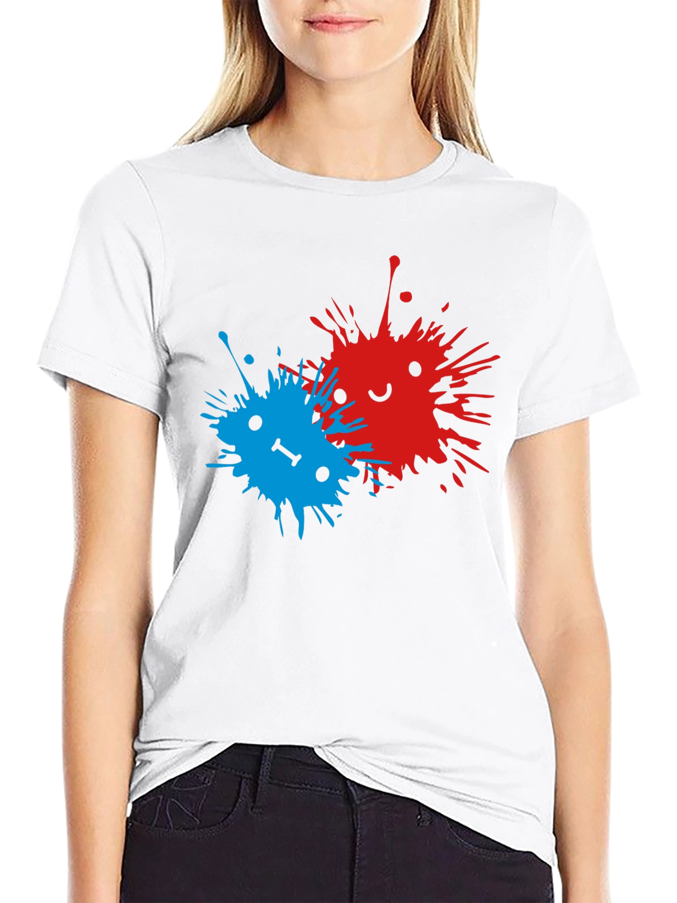 Abstract Splatter Face Black T-Shirt