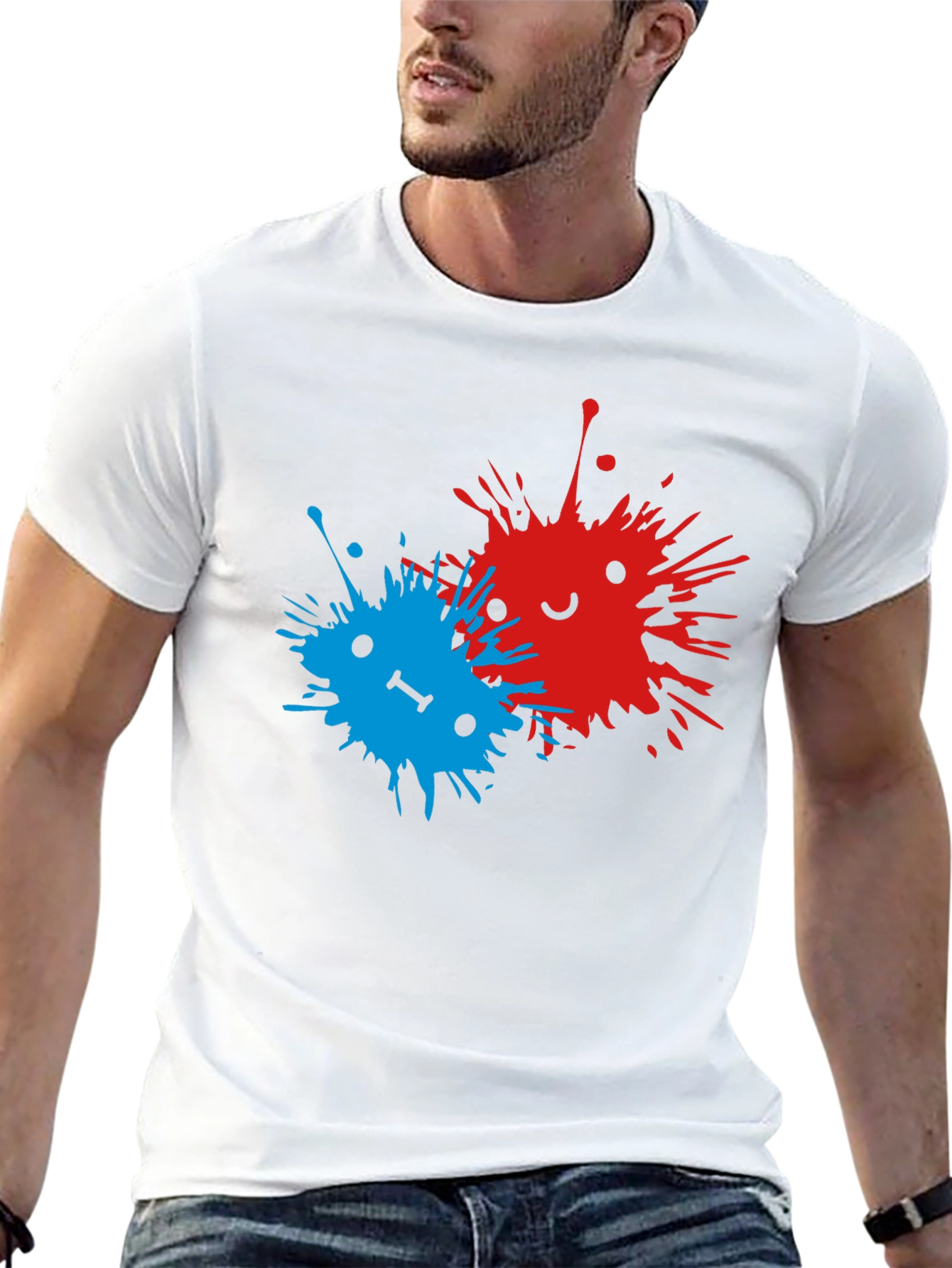 Abstract Splatter Face Black T-Shirt
