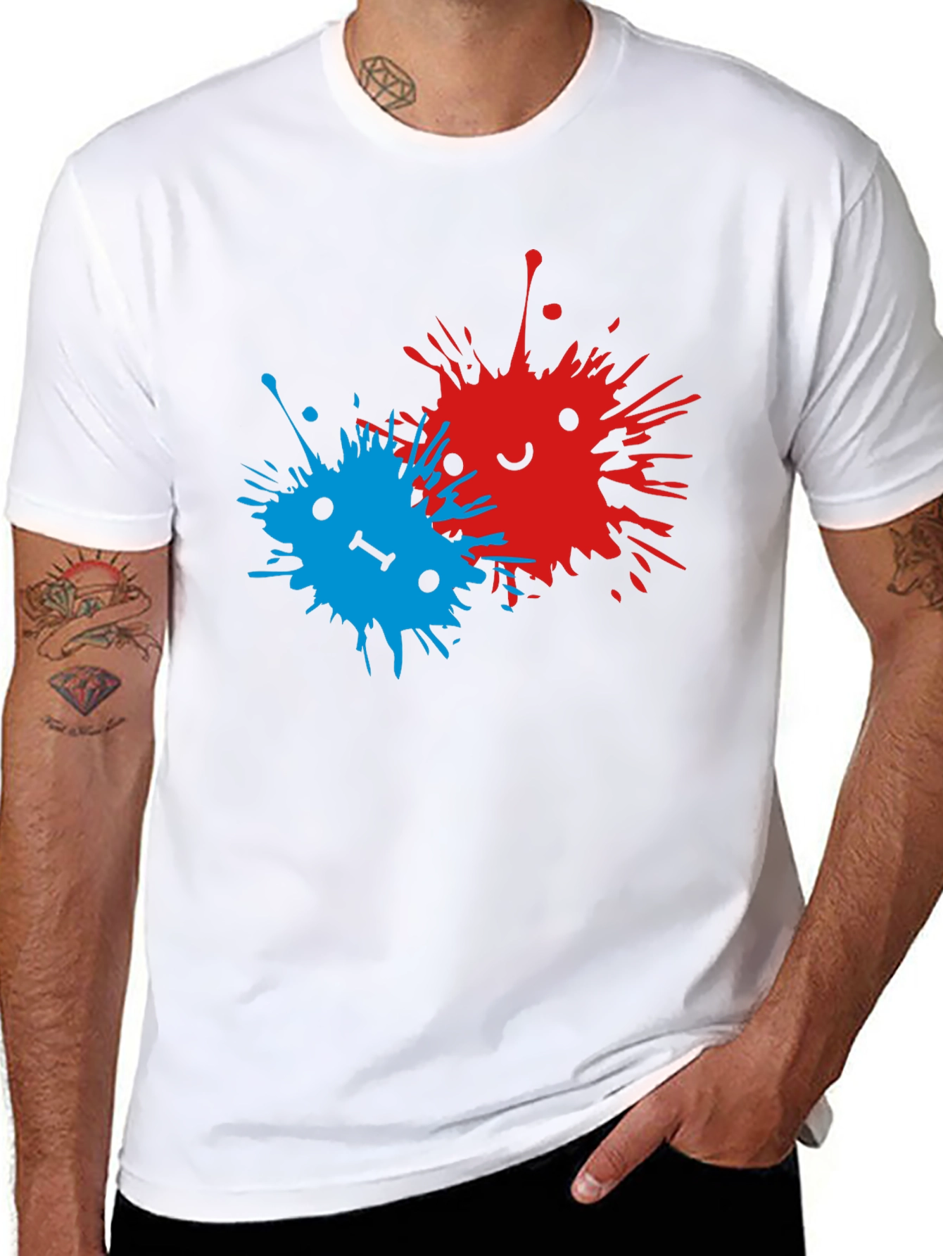 Abstract Splatter Face Black T-Shirt