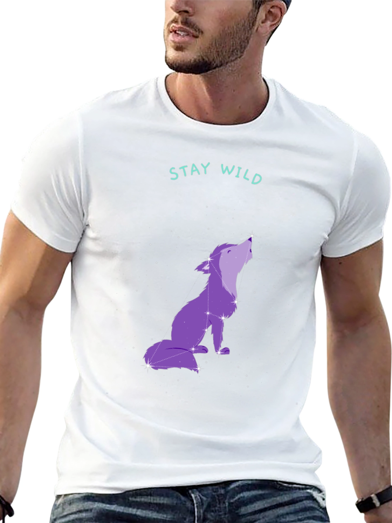 Stay Wild Wolf Constellation Graphic Tee - Black