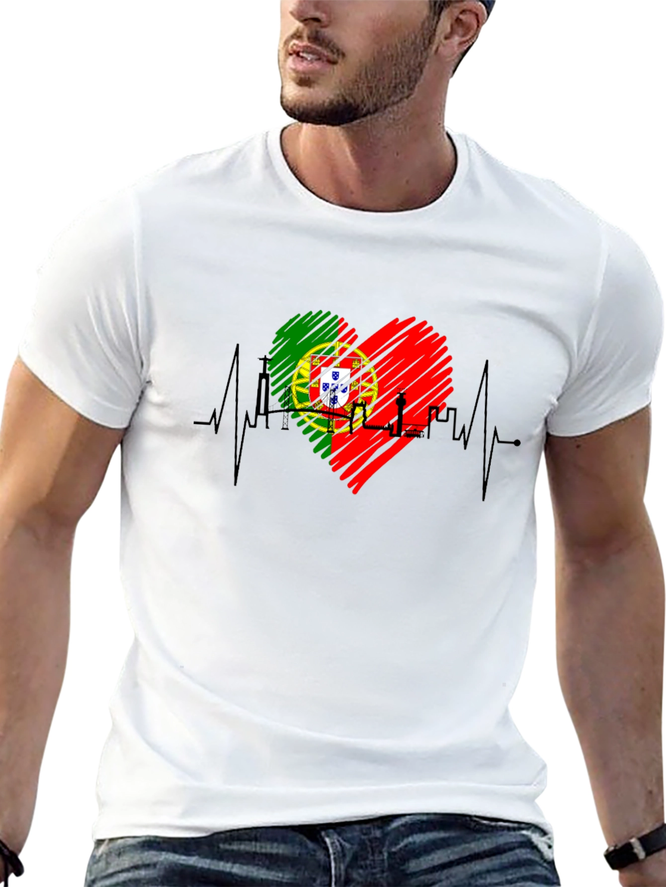 Portugal Heartbeat Flag T-Shirt - Black Tee