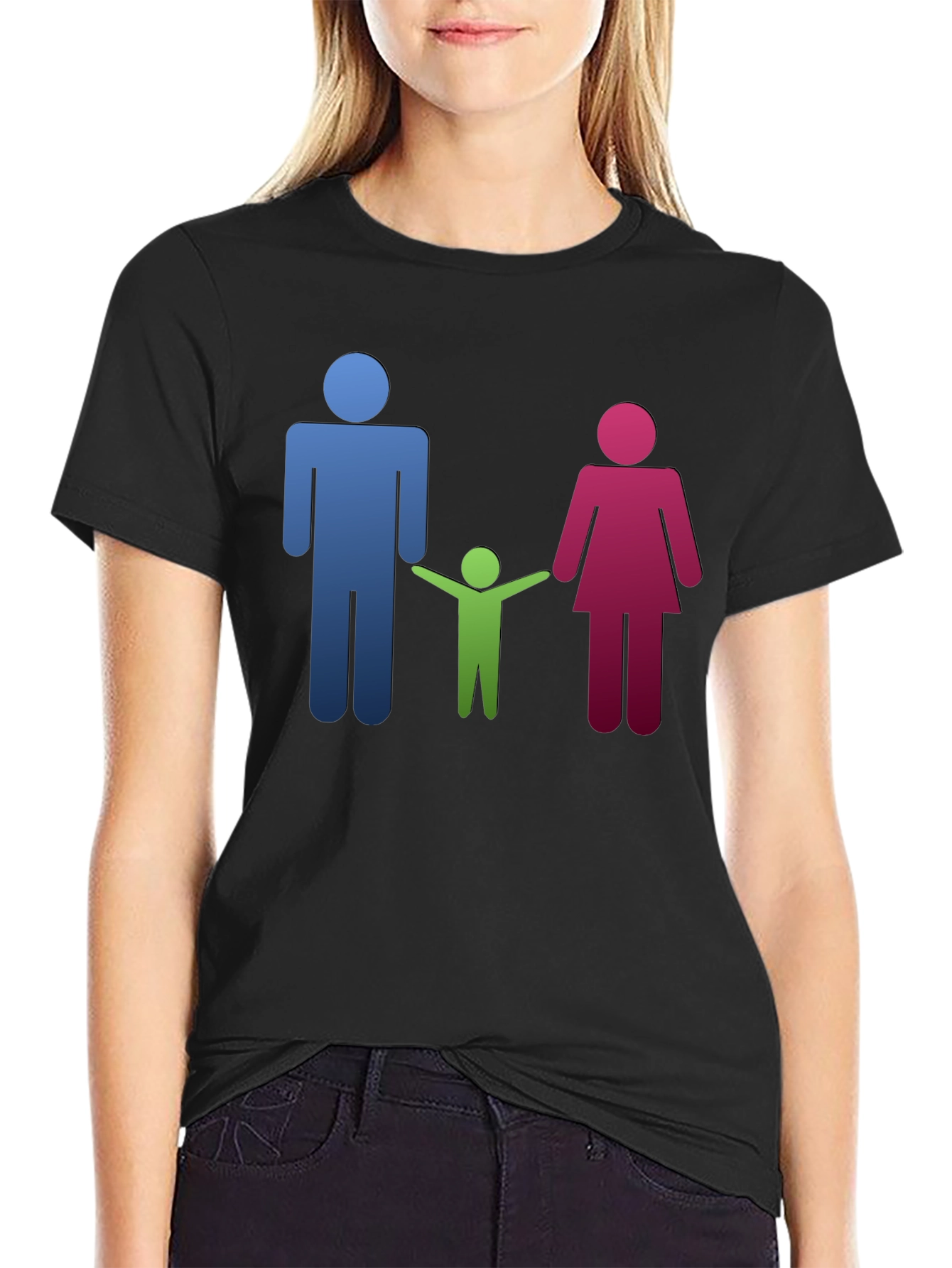 Family Stick Figure Black T-Shirt