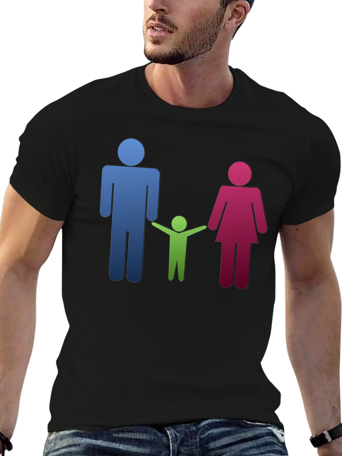 Family Stick Figure Black T-Shirt