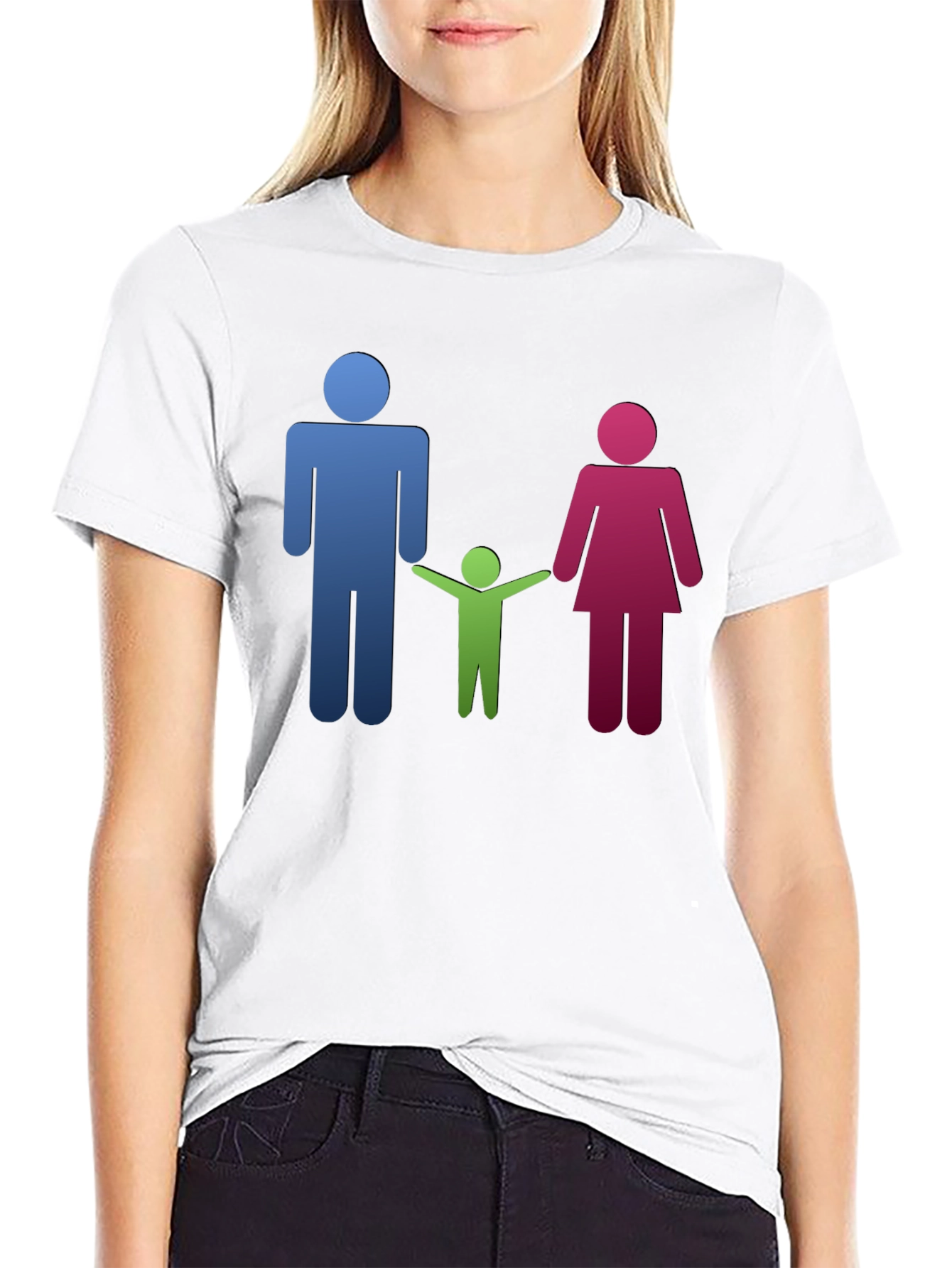 Family Stick Figure Black T-Shirt
