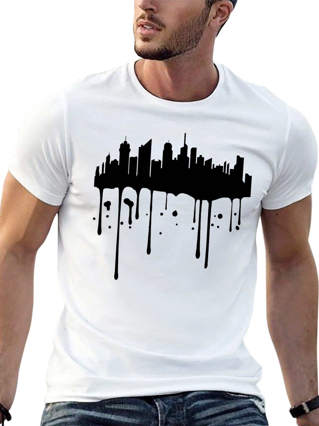 Dripping Skyline Graphic T-Shirt - Black
