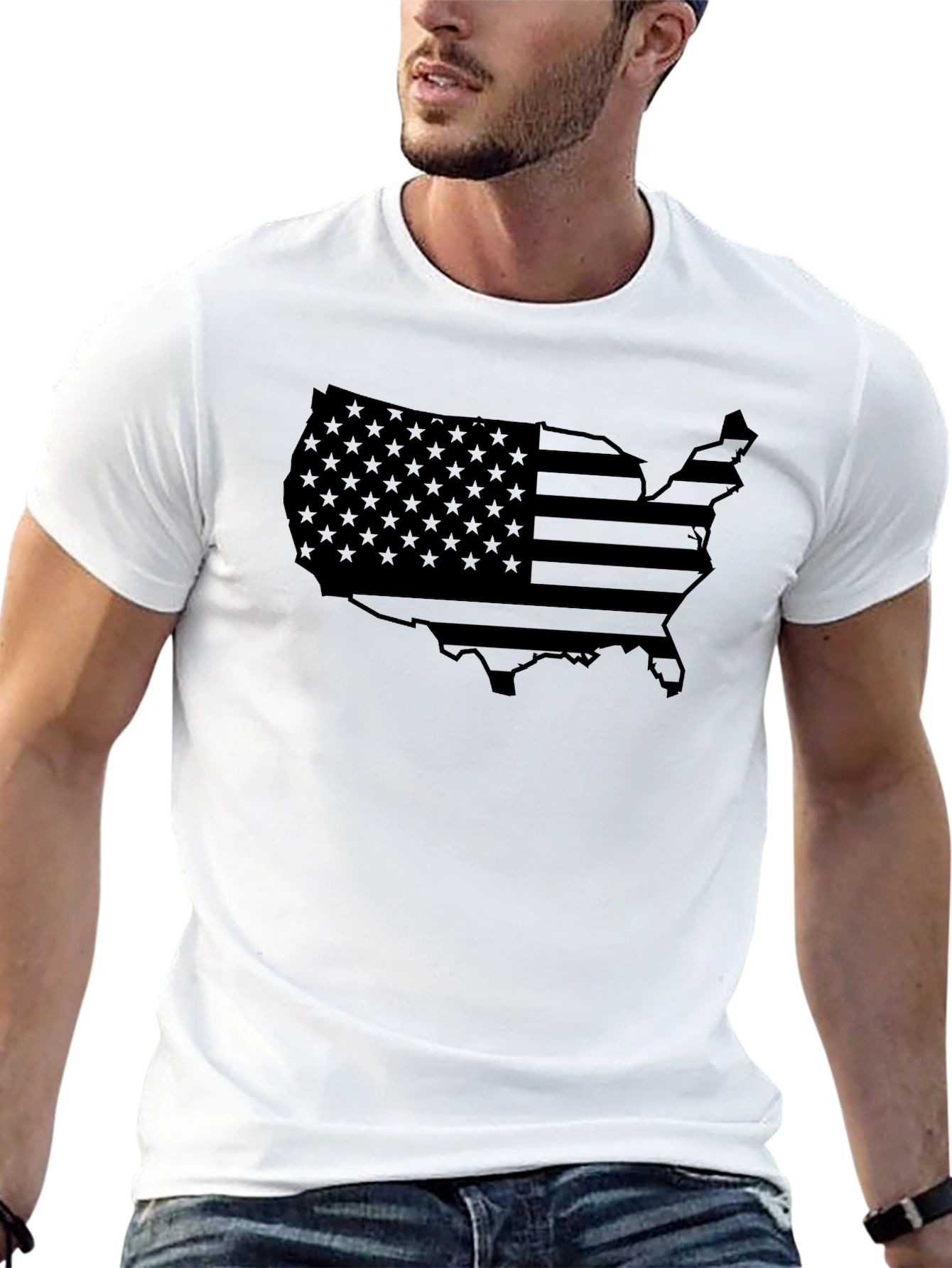 American Flag Map T-Shirt - Patriotic Black Tee