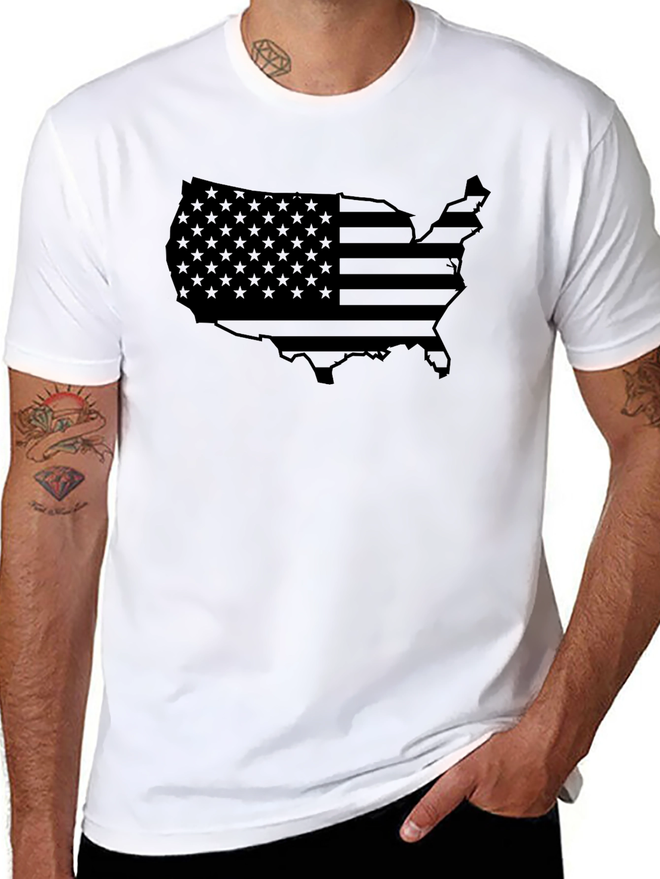 American Flag Map T-Shirt - Patriotic Black Tee