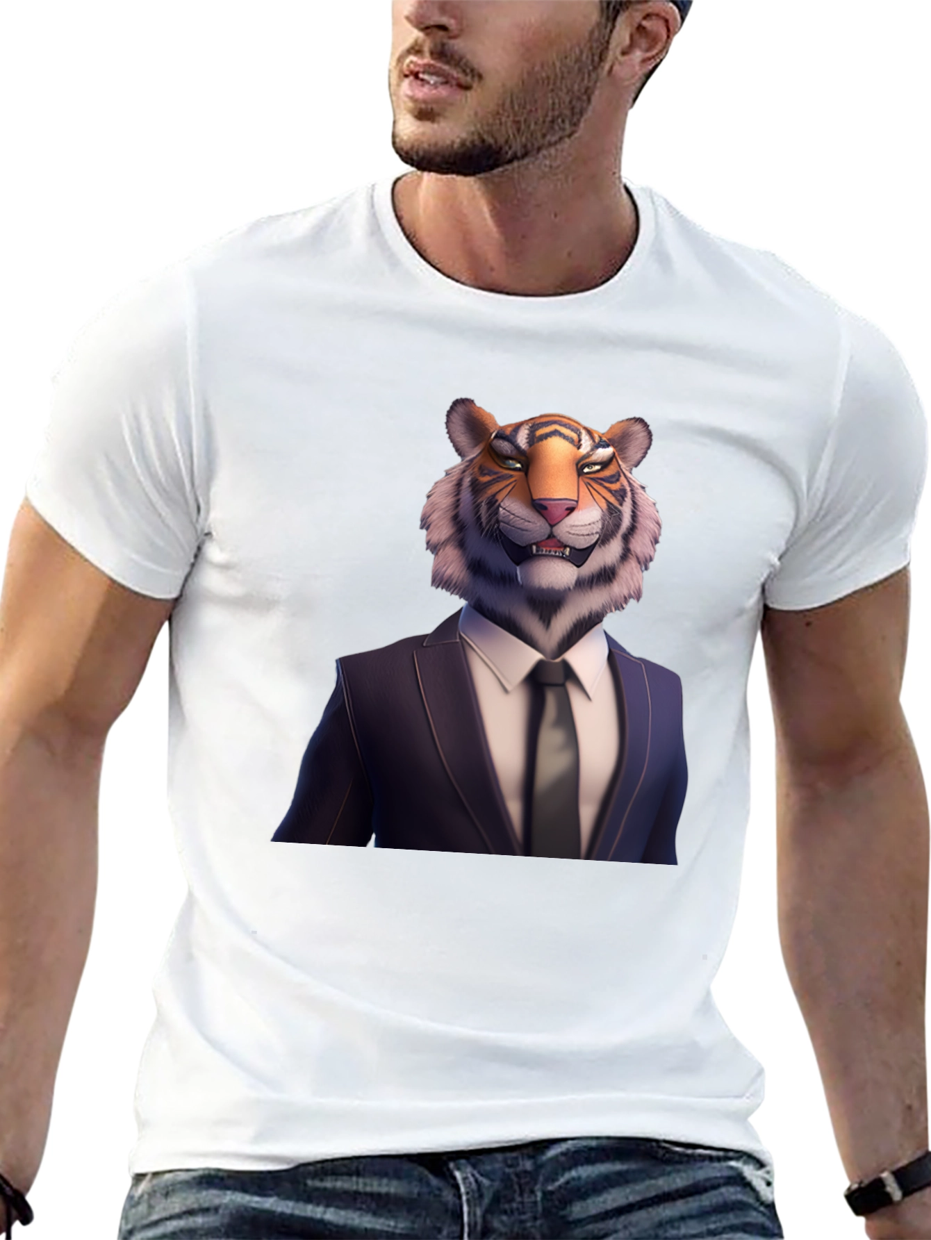 Tiger Head Suit T-Shirt | Unique Graphic Tee