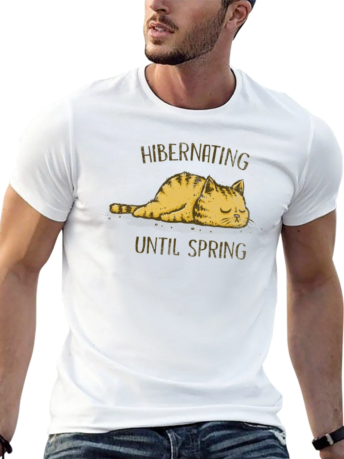 Hibernating Cat Graphic T-Shirt - Funny Spring Tee