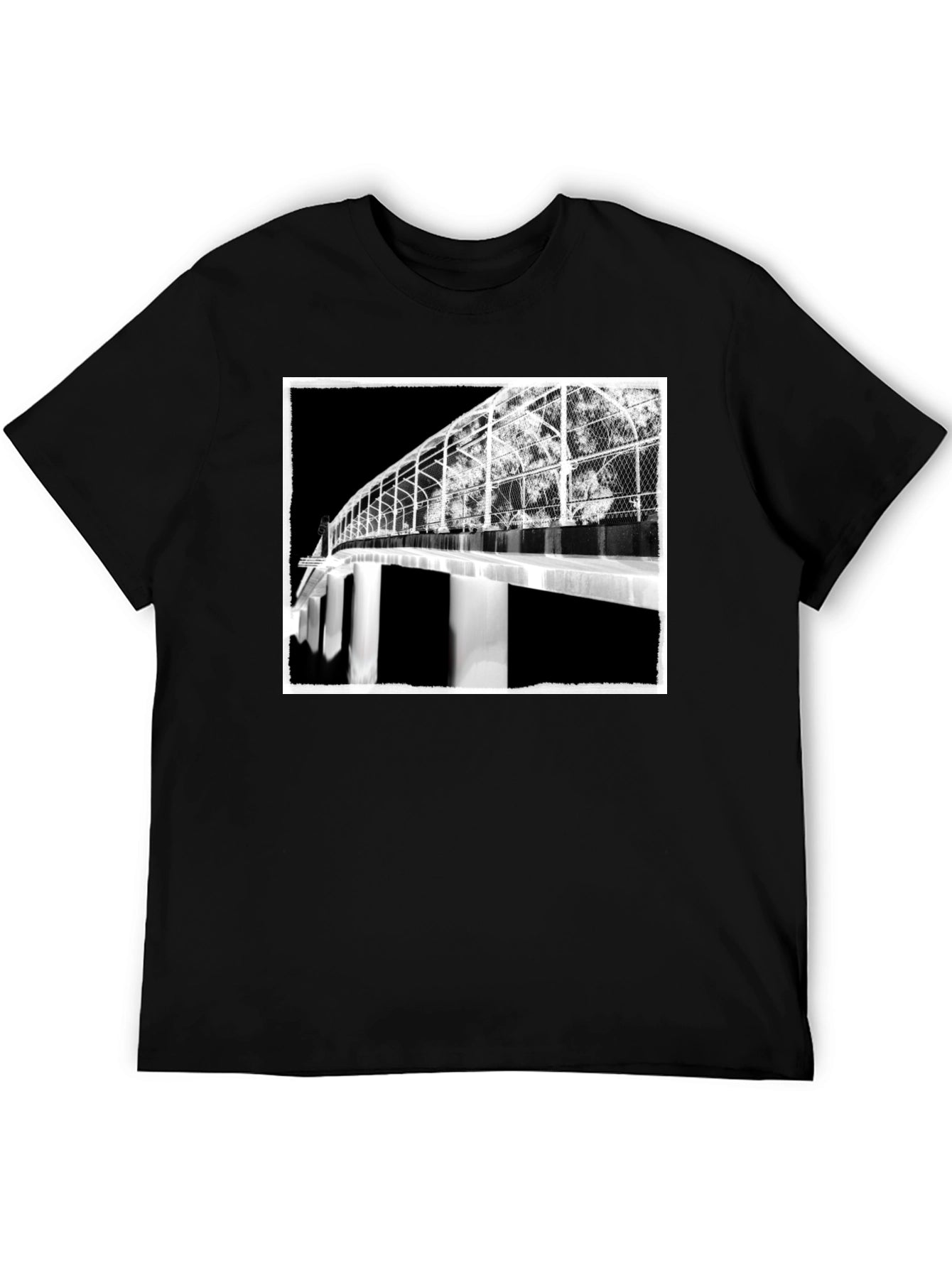 Abstract Bridge Graphic Tee - Stylish Black T-Shirt