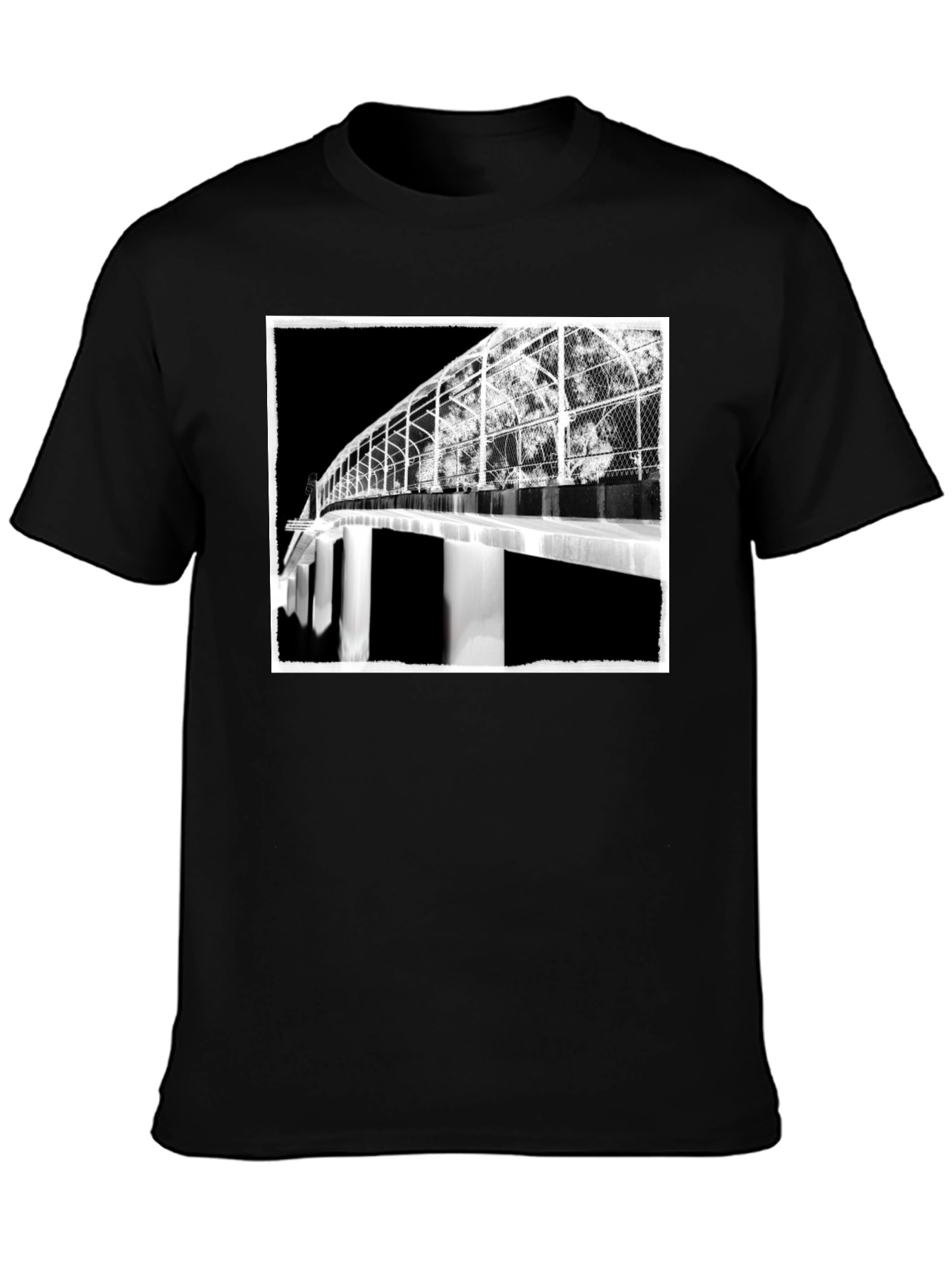 Abstract Bridge Graphic Tee - Stylish Black T-Shirt