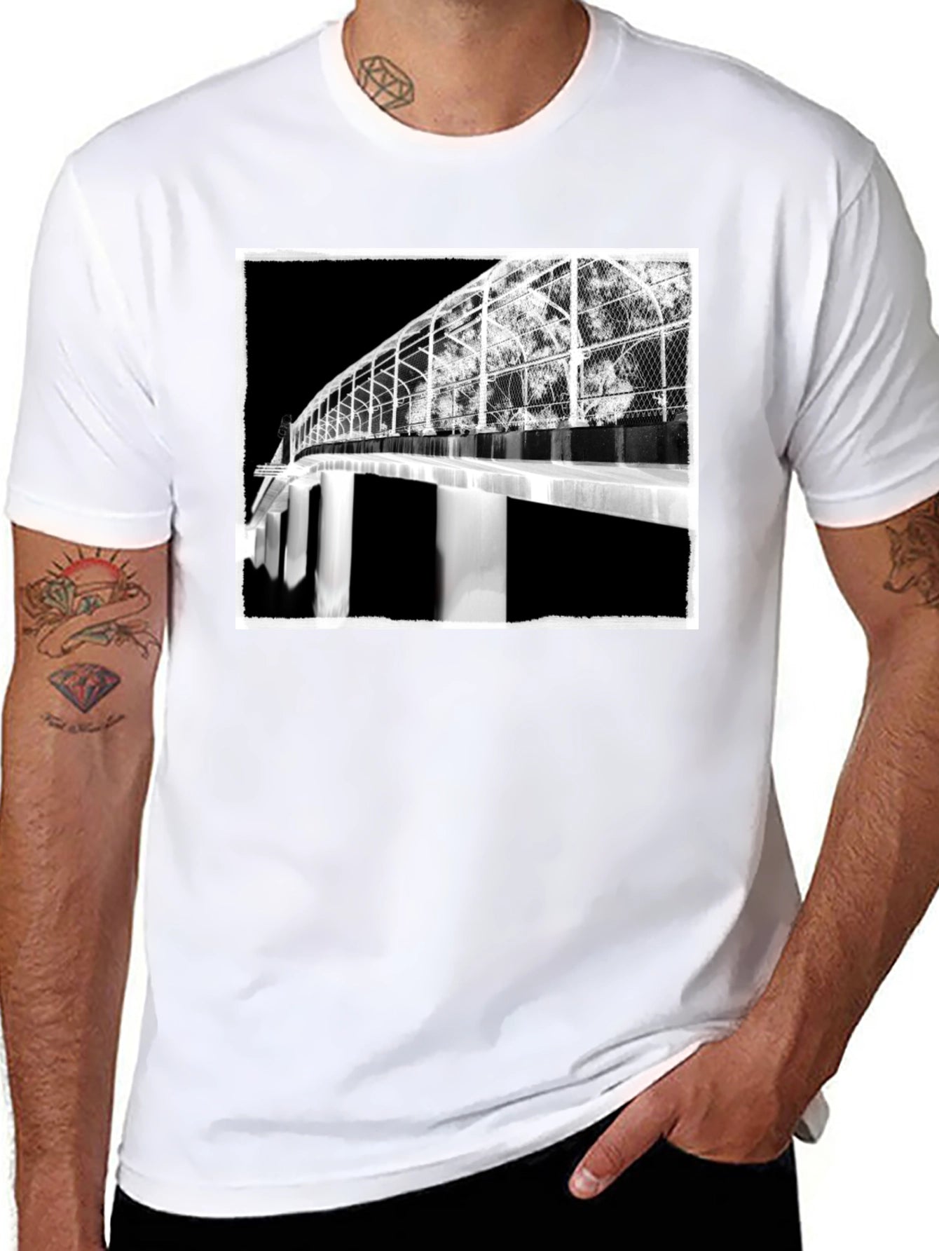 Abstract Bridge Graphic Tee - Stylish Black T-Shirt