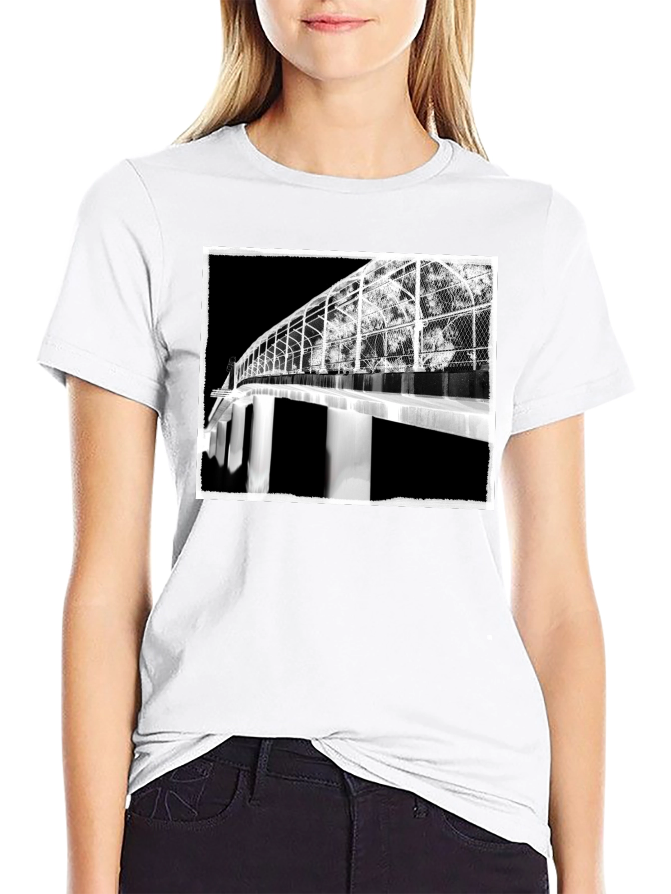 Abstract Bridge Graphic Tee - Stylish Black T-Shirt