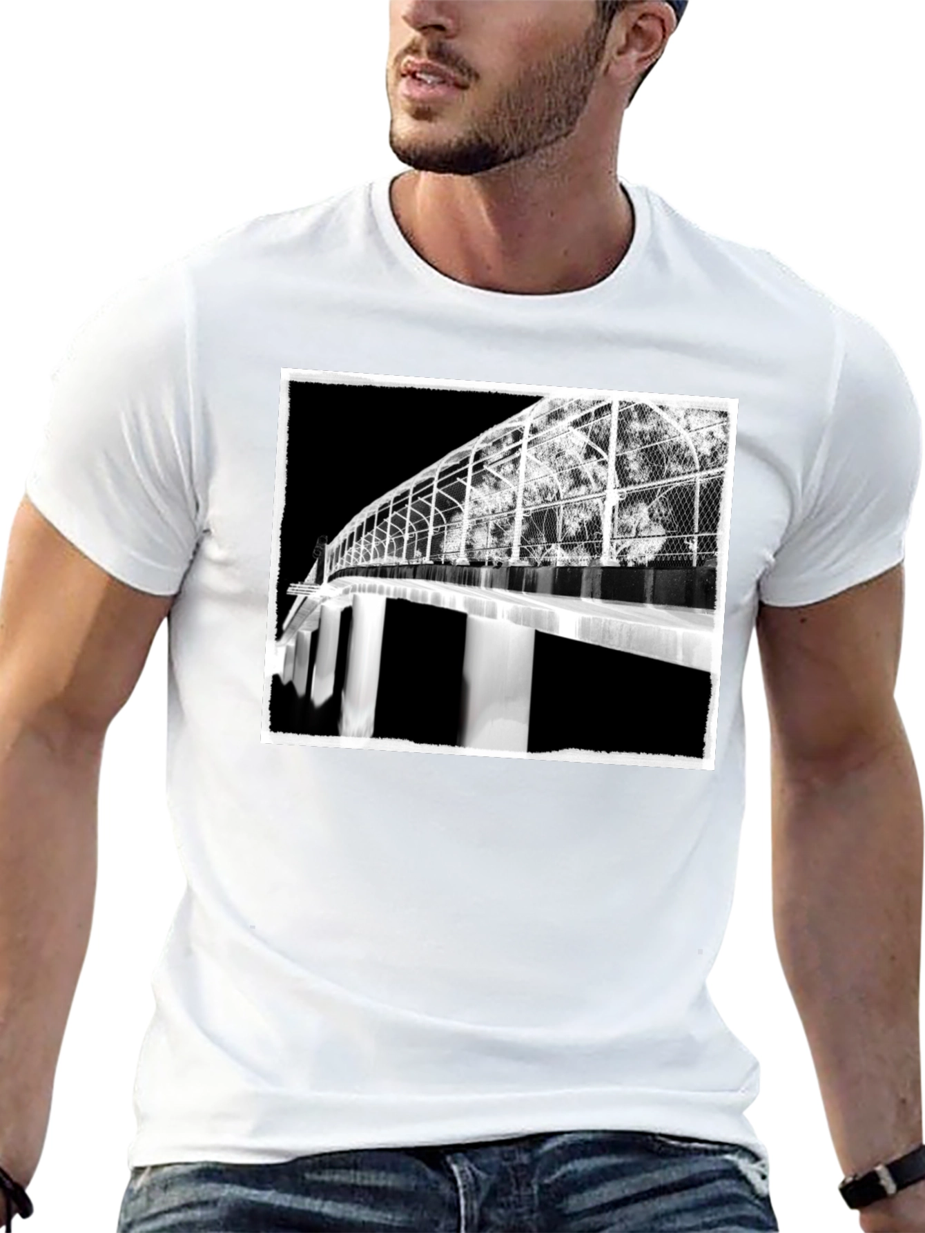 Abstract Bridge Graphic Tee - Stylish Black T-Shirt