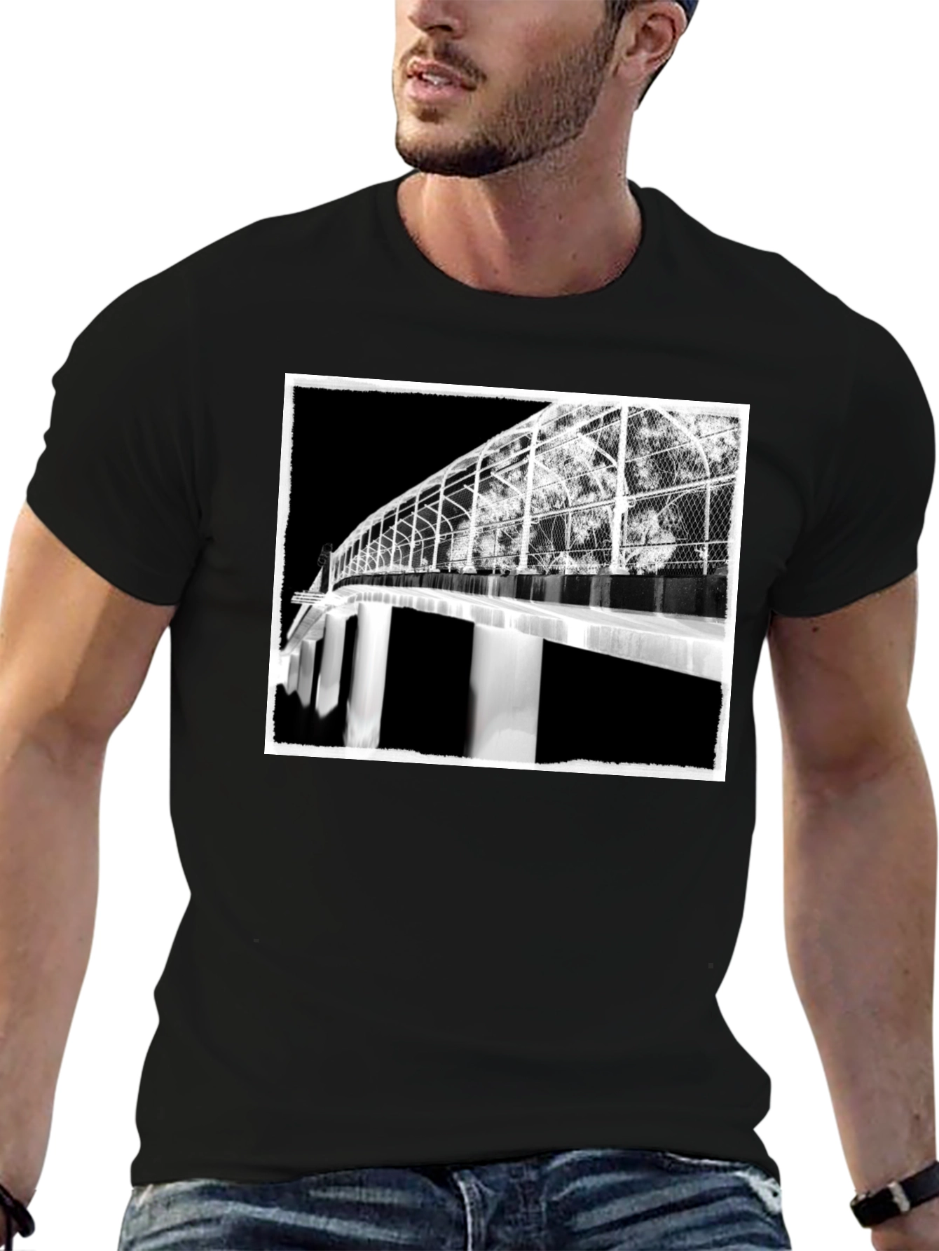 Abstract Bridge Graphic Tee - Stylish Black T-Shirt
