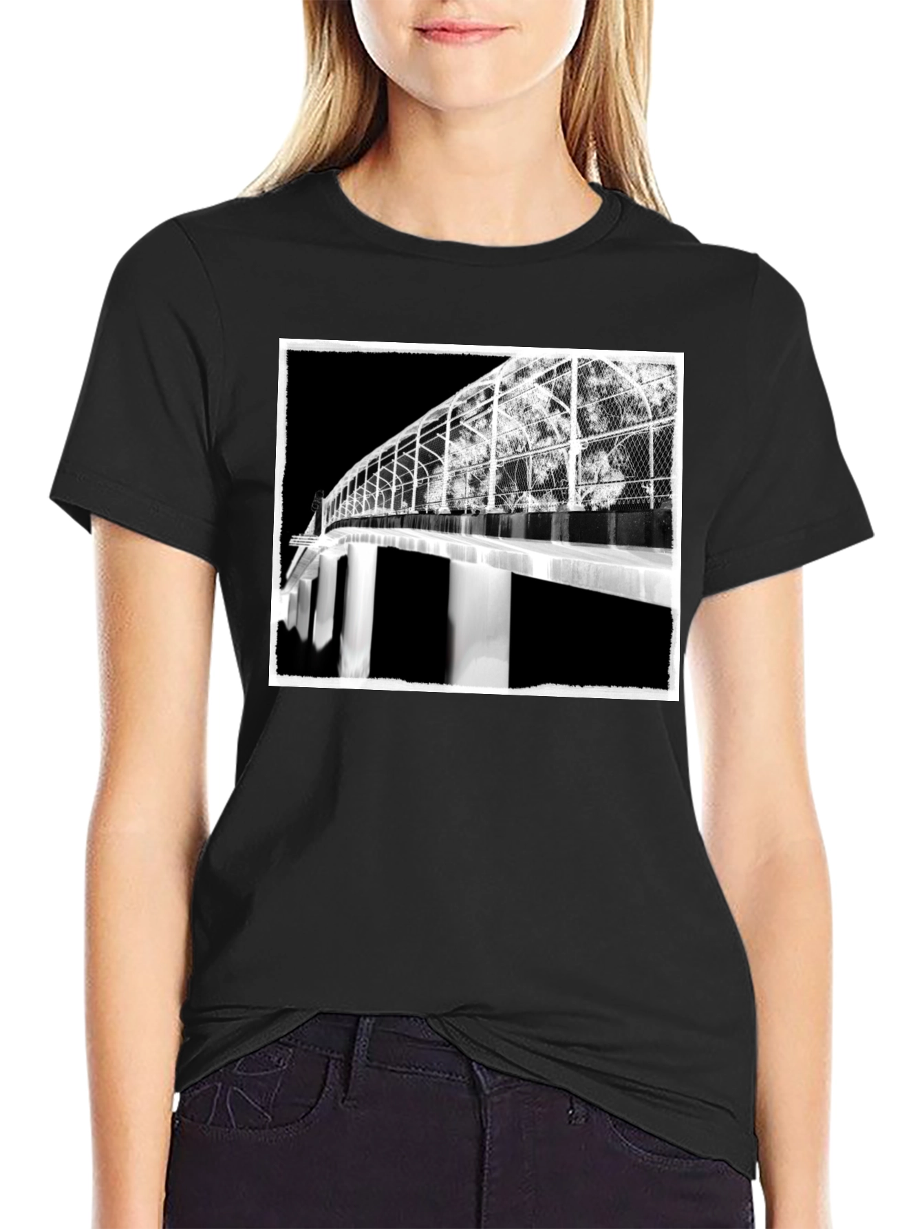Abstract Bridge Graphic Tee - Stylish Black T-Shirt