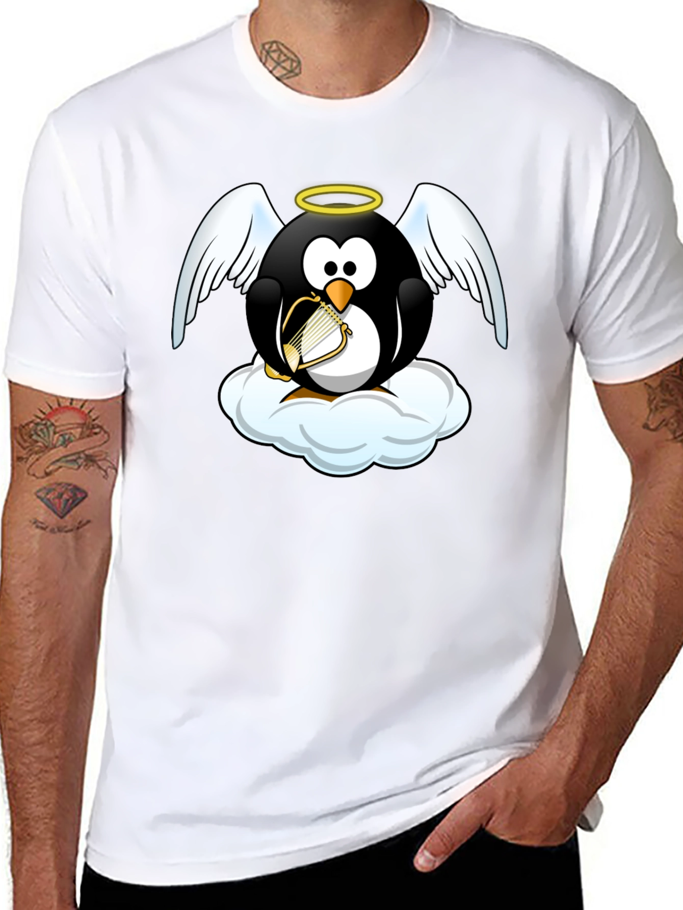 Angel Penguin T-Shirt - Whimsical Graphic Tee