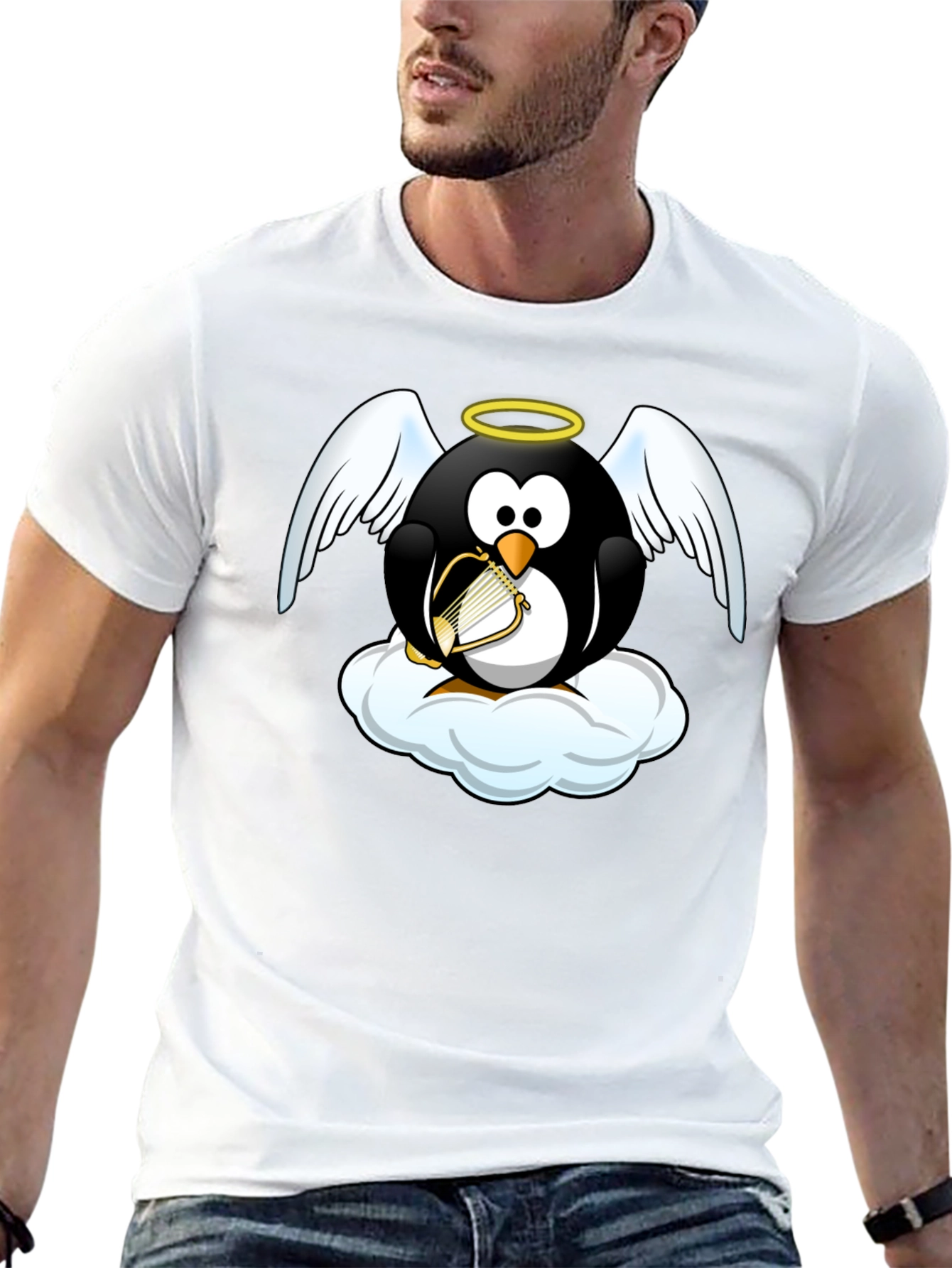 Angel Penguin T-Shirt - Whimsical Graphic Tee