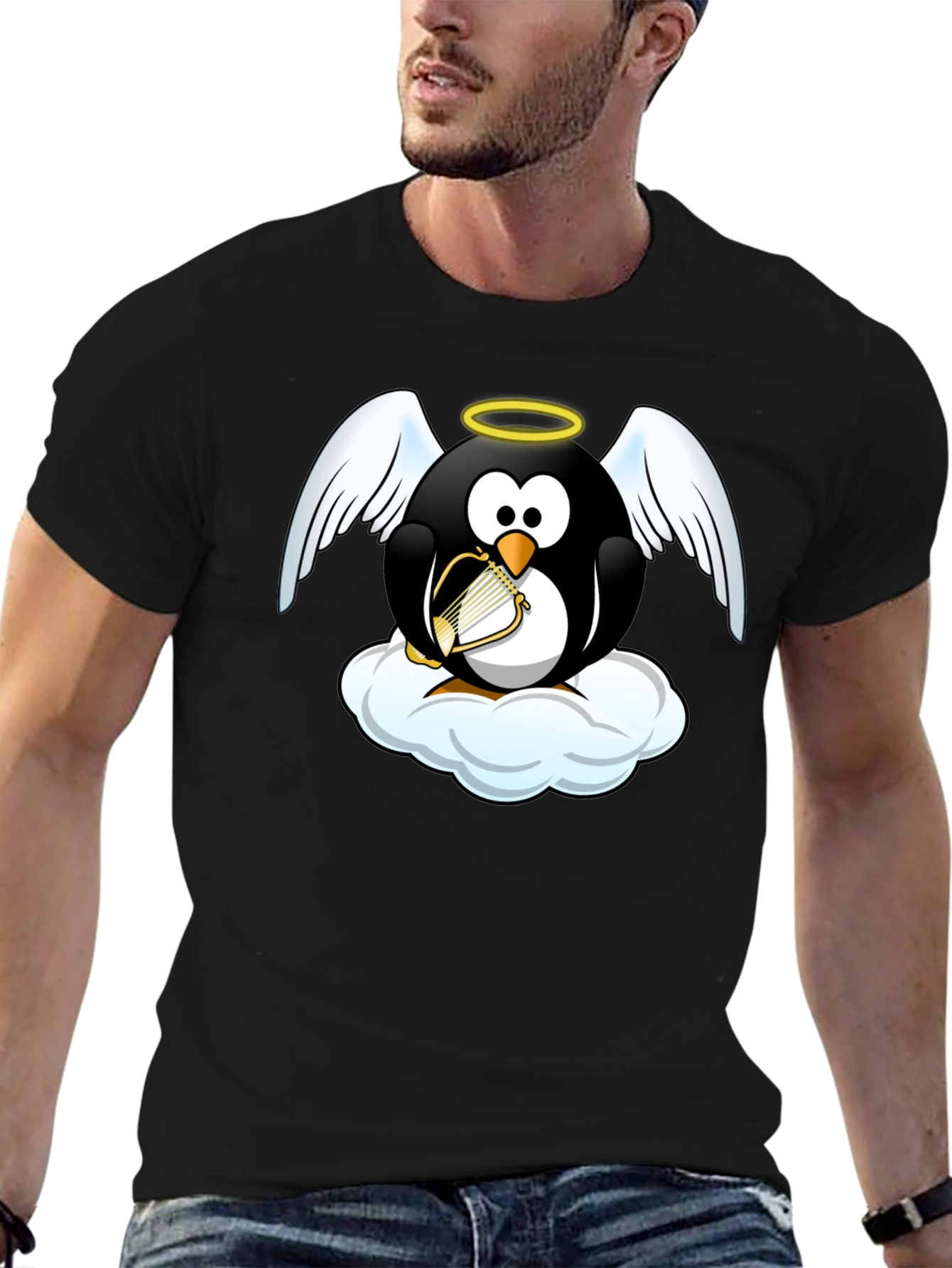 Angel Penguin T-Shirt - Whimsical Graphic Tee